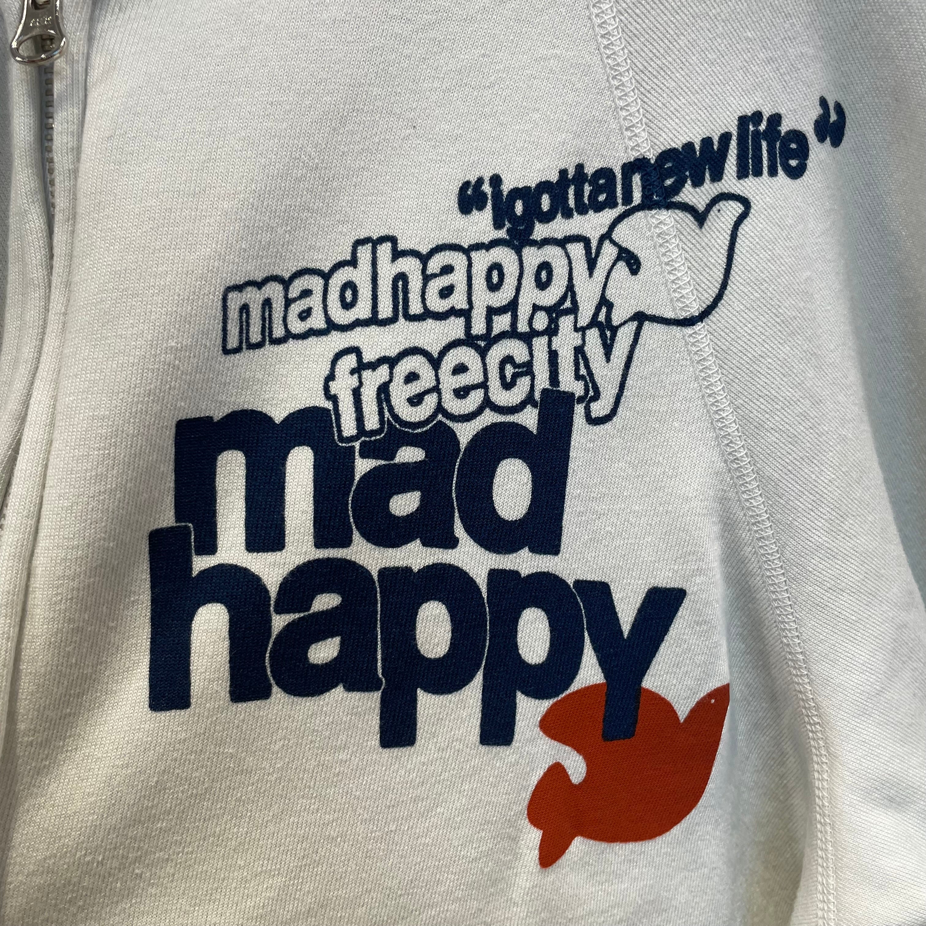 Madhappy/Zip Up Hoodie/L/Cotton/WHT/mad happy logo left chest view 3