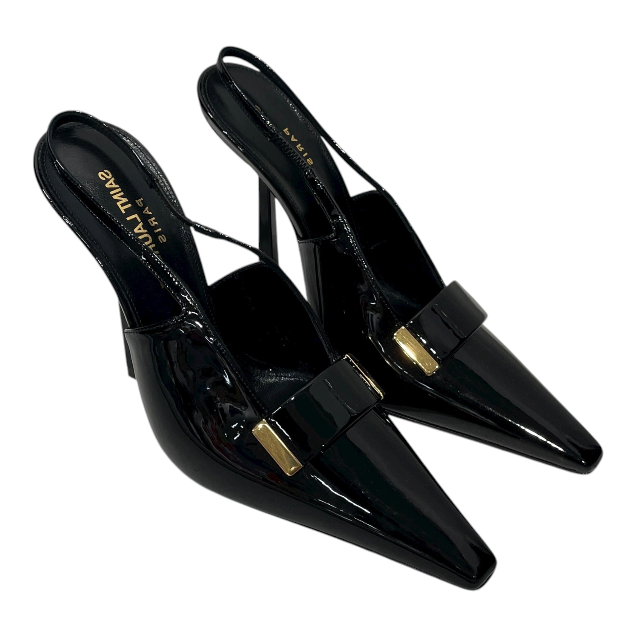 SAINT LAURENT/Heels/EU 36/Leather/BLK/BIG STONE TOE STRAP WRAP HEEL view 1