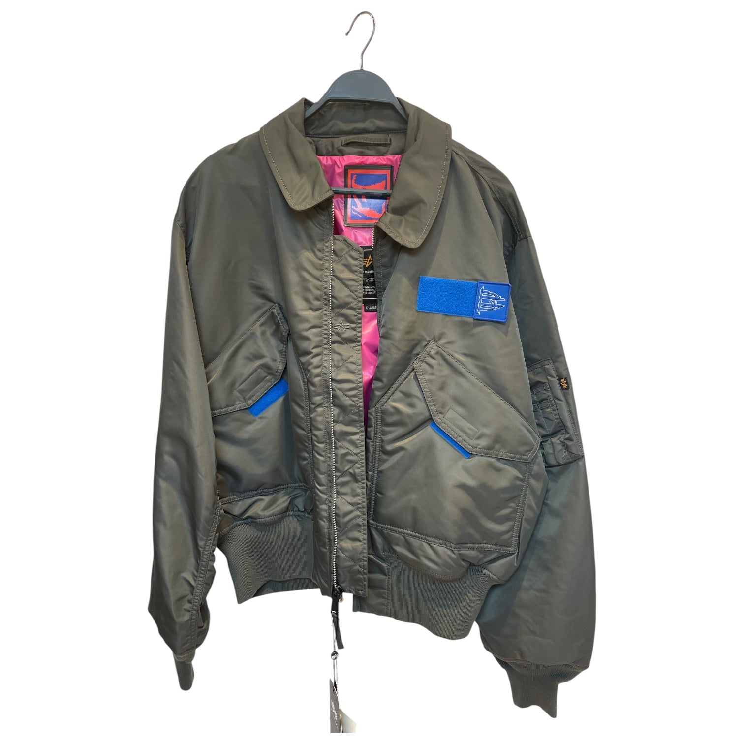 ALPHA INDUSTRIES/GR10K/Flight Jkt/XL/Nylon/GRN/VELCOUR PATCHES/PNK INSIDE view 1