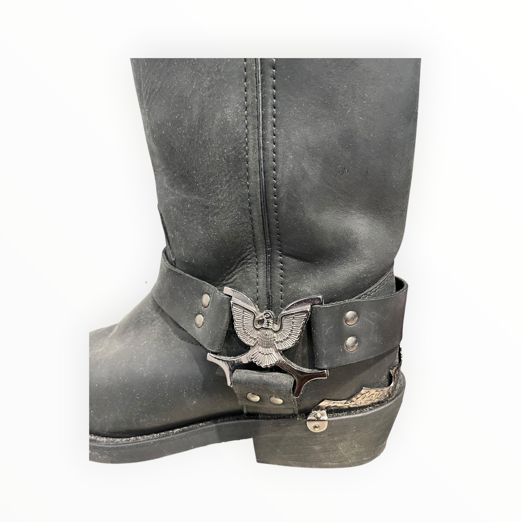 HARLEY DAVIDSON/Biker Boots/US 8.5/Leather/BLK/silver hardware eagle decal view 6