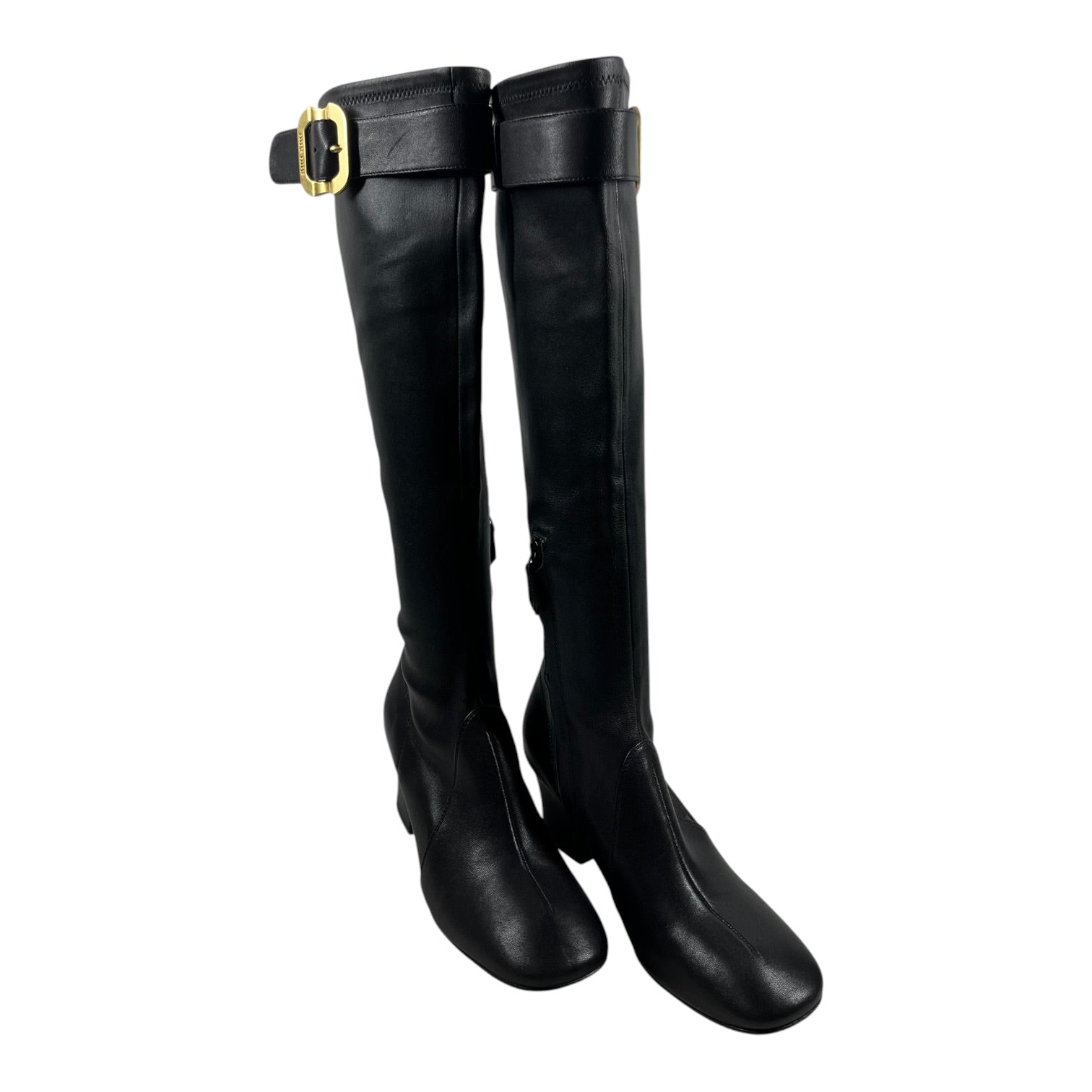 MIU MIU/Long Boots/EU 38/Leather/BLK/GOLD BUCKLE NAPPA LEATHER view 1