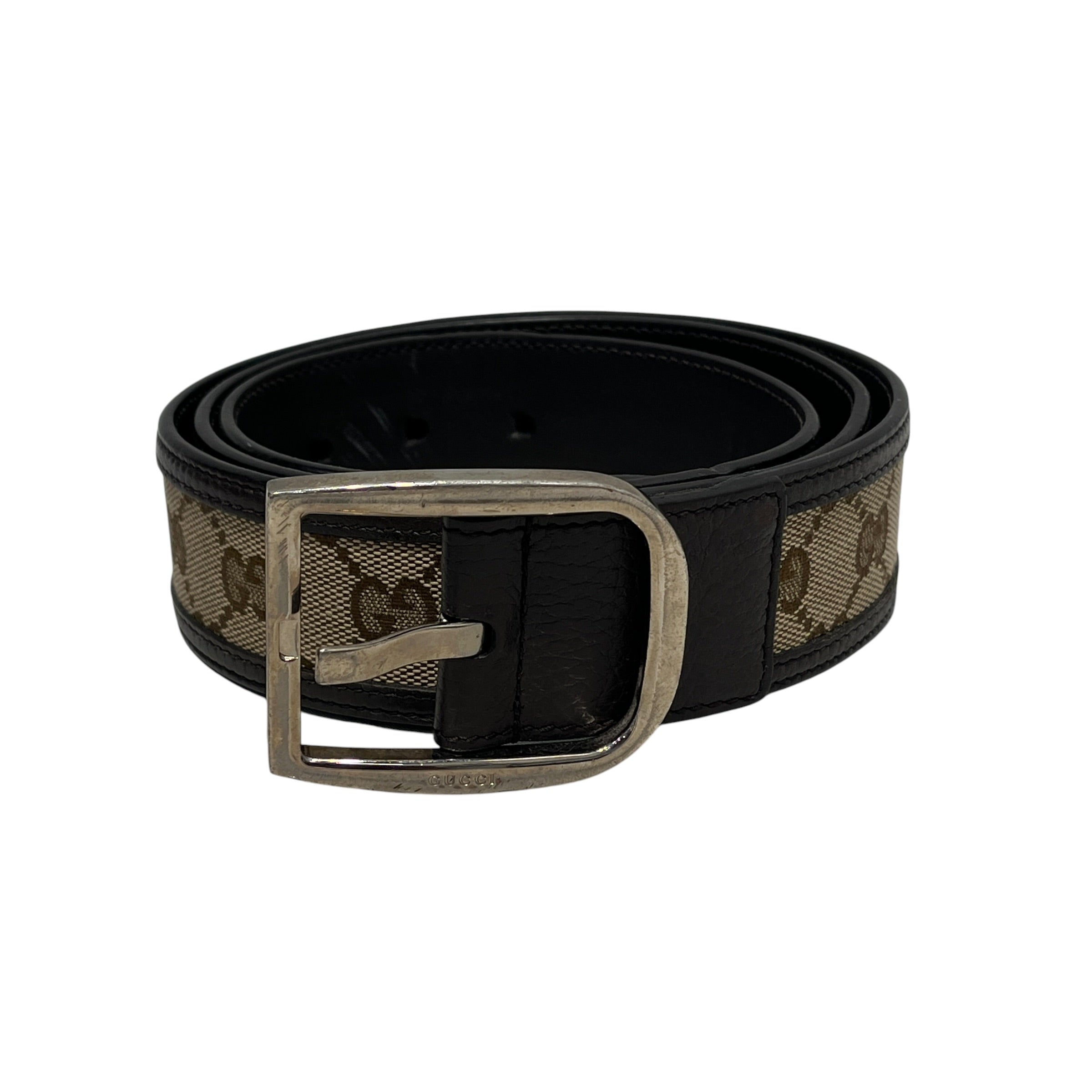 GUCCI/Belt/Monogram/Leather/BRW/M's/GG canvas /rectangle buckle view 7