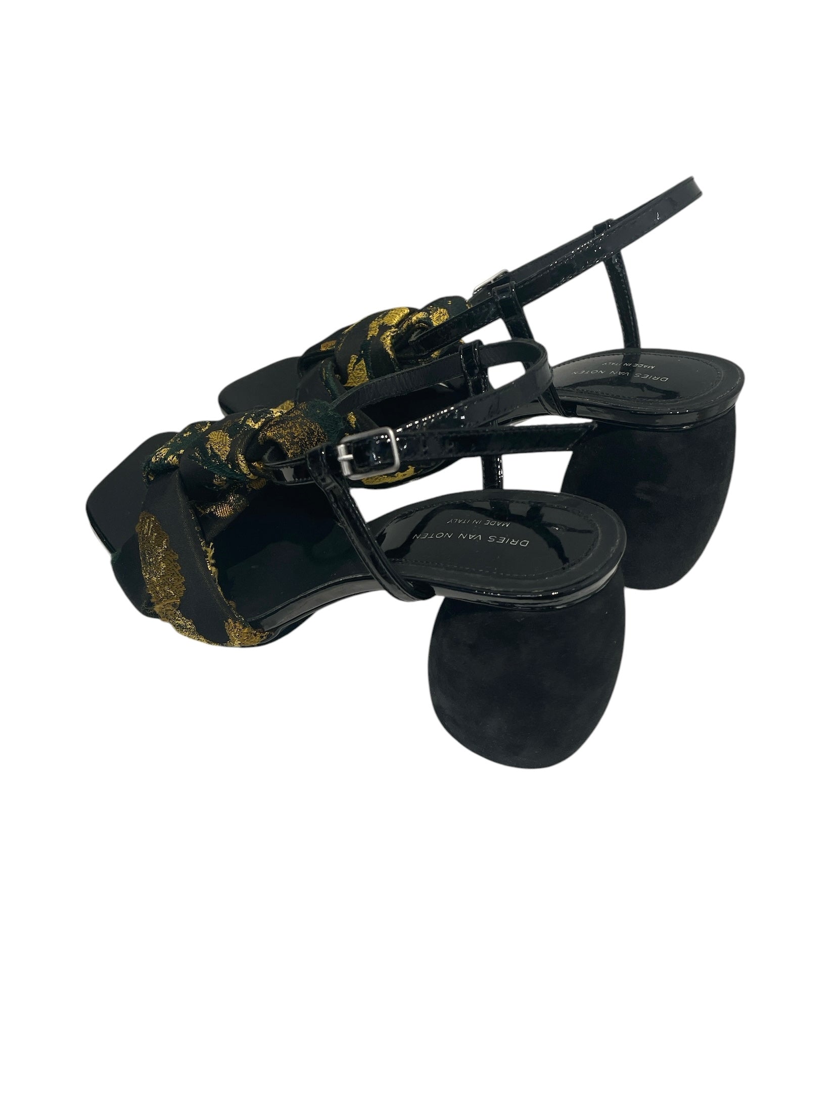 DRIES VAN NOTEN/Heels/EU 38/All Over Print/Silk/BLK/Ankle Strap/satin printed patent leather view 2