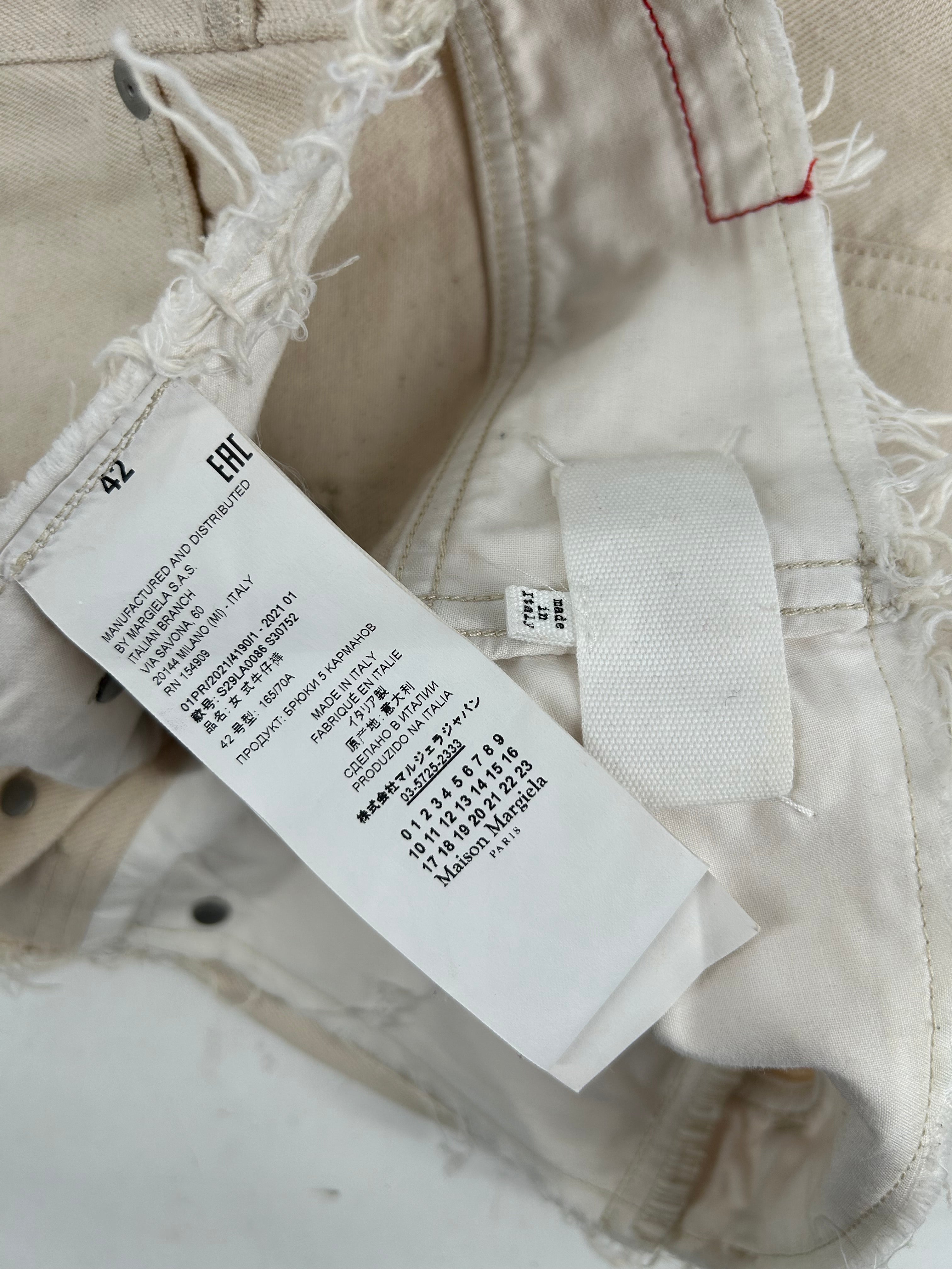 Maison Margiela/Straight Pants/42/Cotton/CRM/DISTRESSED WAIST view 3