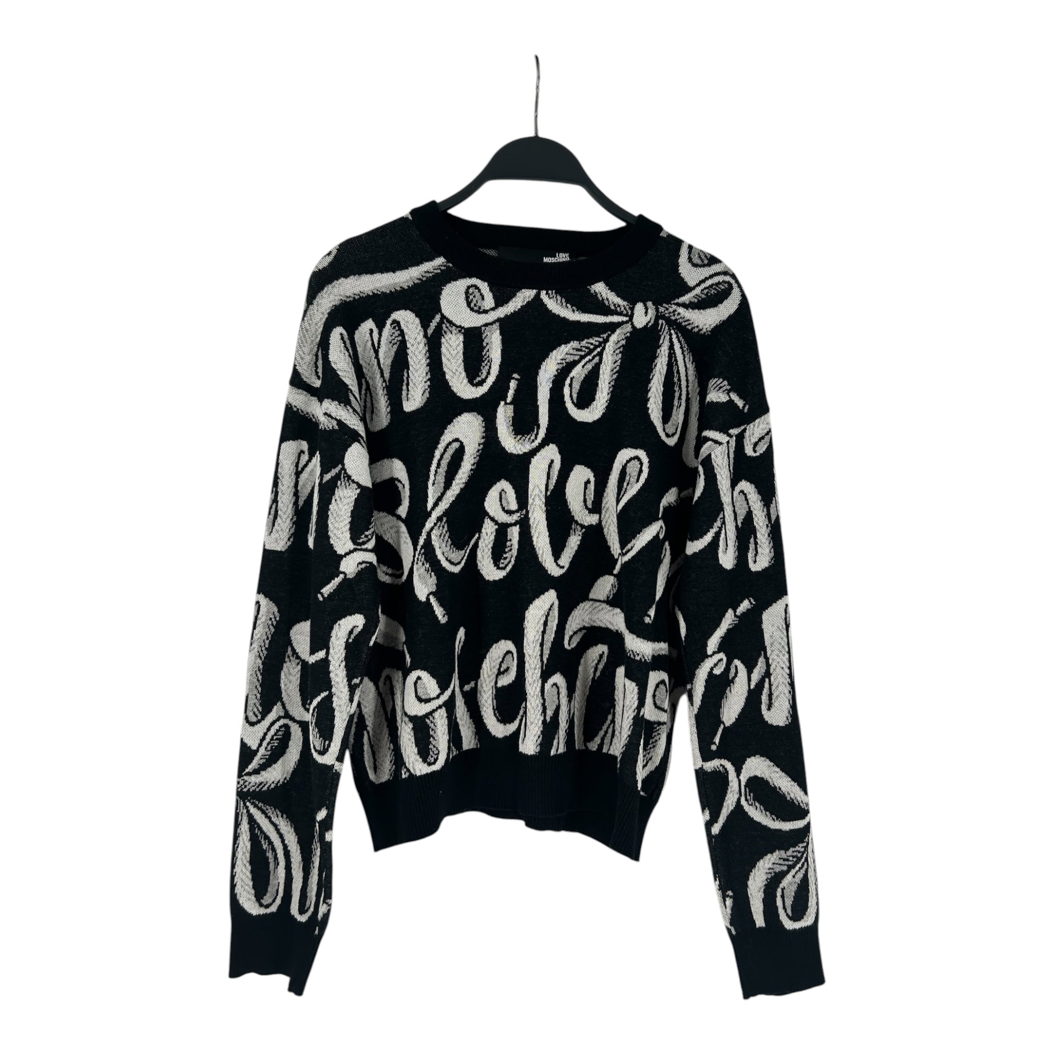 LOVE MOSCHINO/Sweater/2/All Over Print/Cotton/BLK/all over ribbons gry/blk view 1