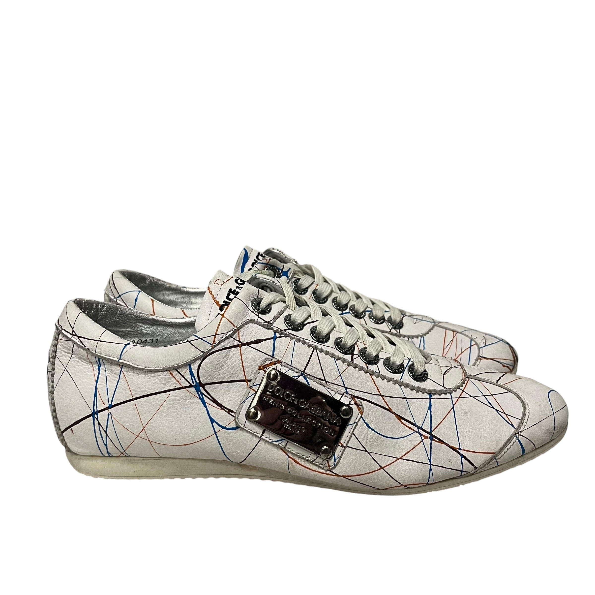 DOLCE&GABBANA/Low-Sneakers/US 9.5/Leather/WHT/paint splatter view 3