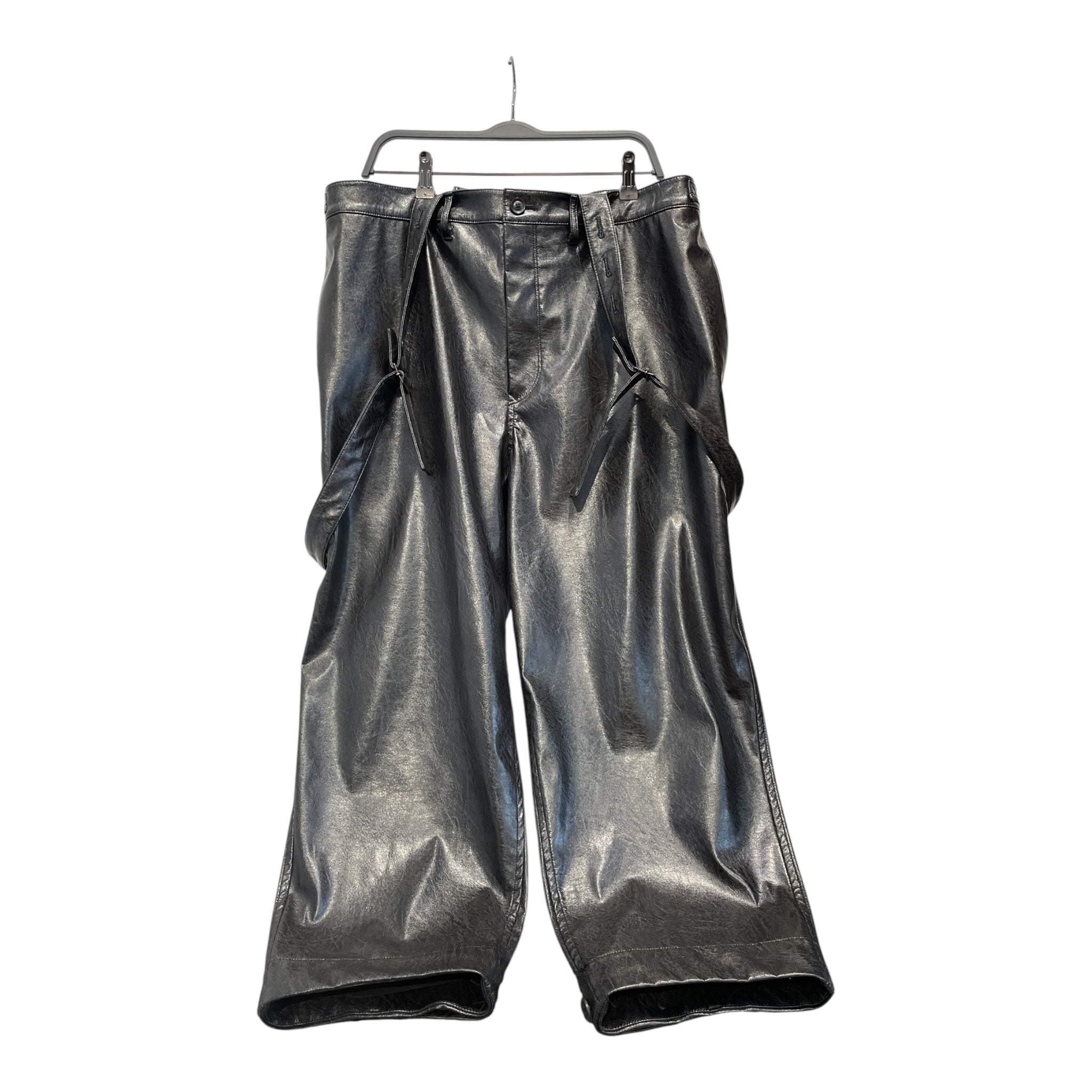 YOHJI YAMAMOTO/Straight Pants/3/Leather/BLK/leather w suspender view 1