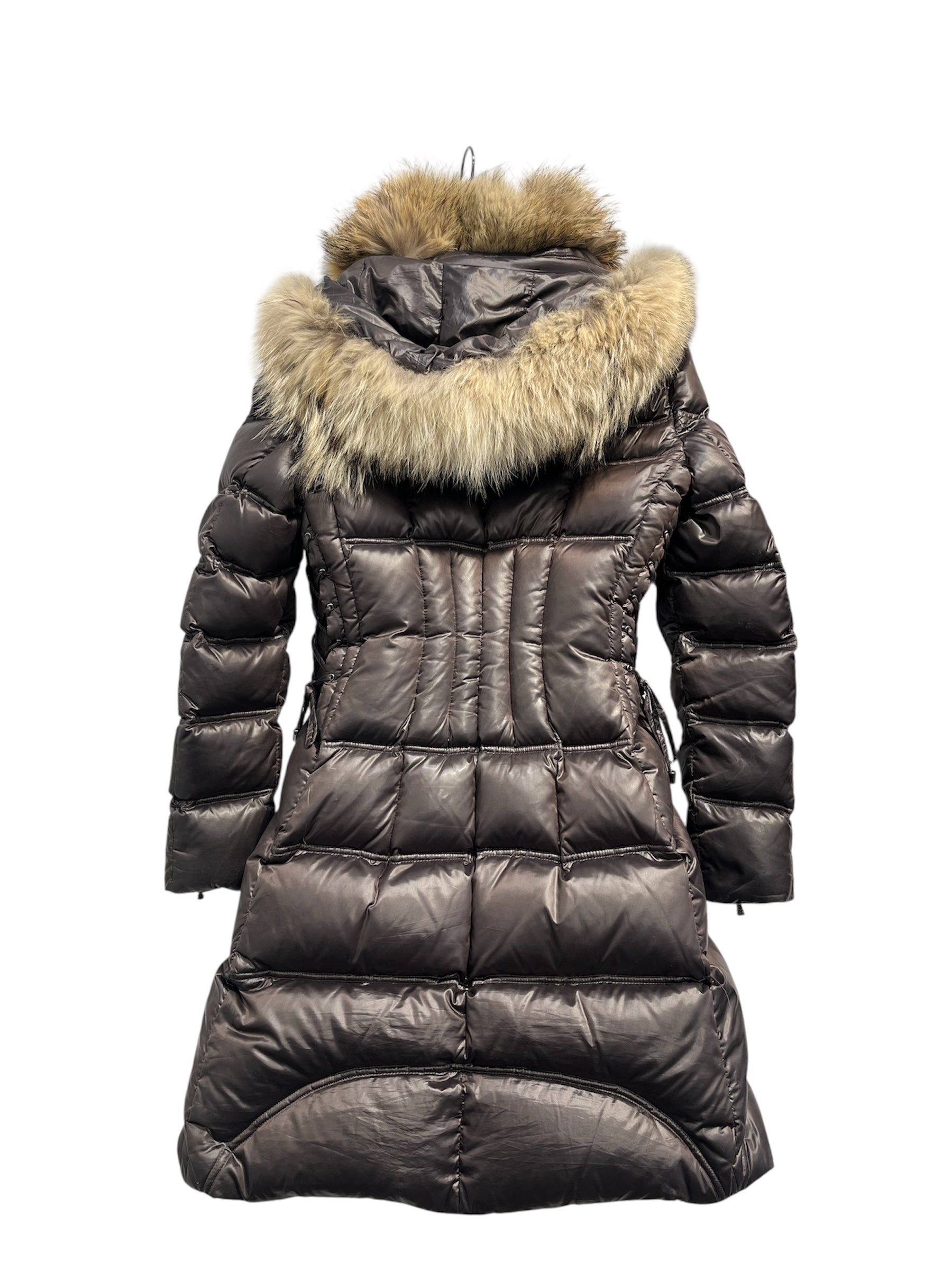 dawn levy/Puffer Coat/M/BRW/down side strapsv fur collar view 2