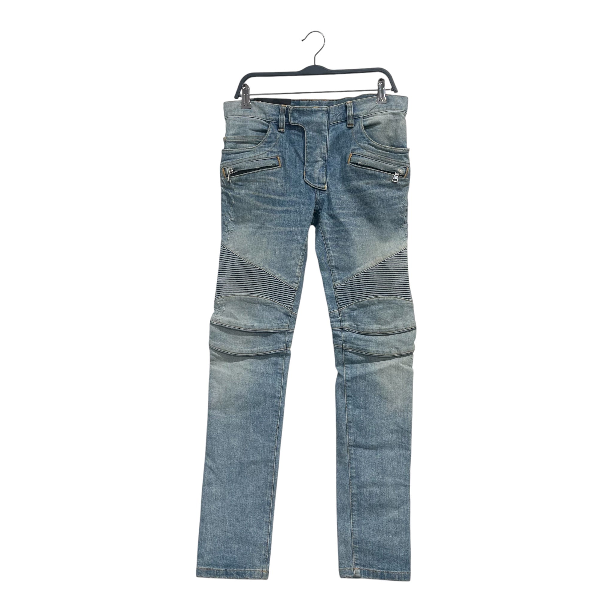 BALMAIN/Skinny Pants/28/Cotton/BLU/quilted knee view 1