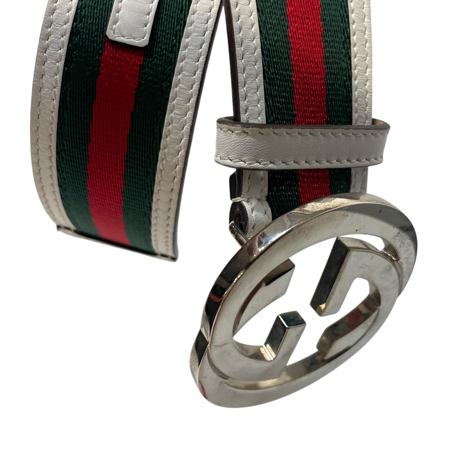 GUCCI/Belt/Leather/WHT/M's/INTERLOCKING G RED GREEN LINE view 2