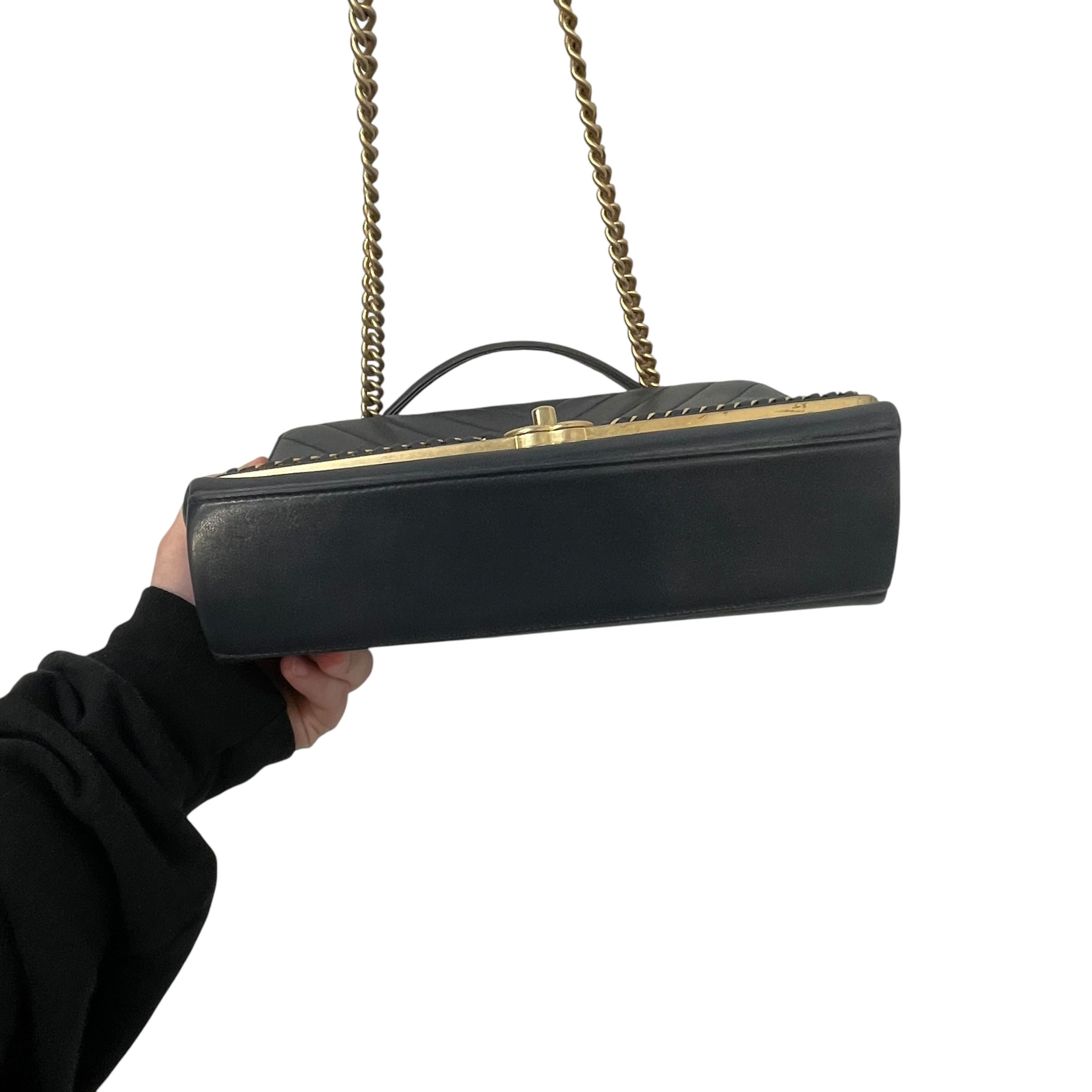 CHANEL/Hand Bag/Leather/BLU/sheepskin chevron flap bag view 3