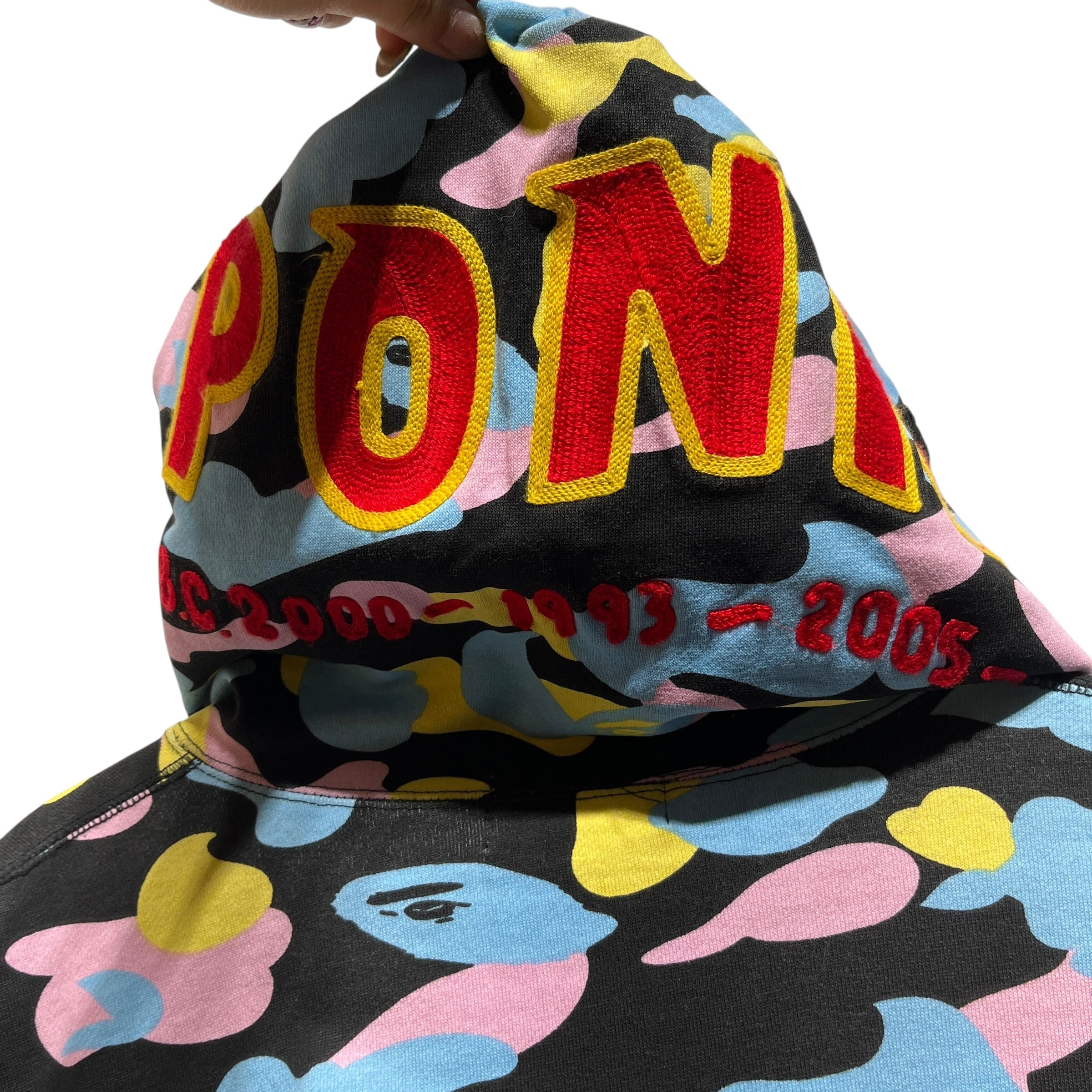 A BATHING APE/Zip Up Hoodie/M/Camouflage/Cotton/BLK/BLU YEL PNK BLACK ALL OVER view 4
