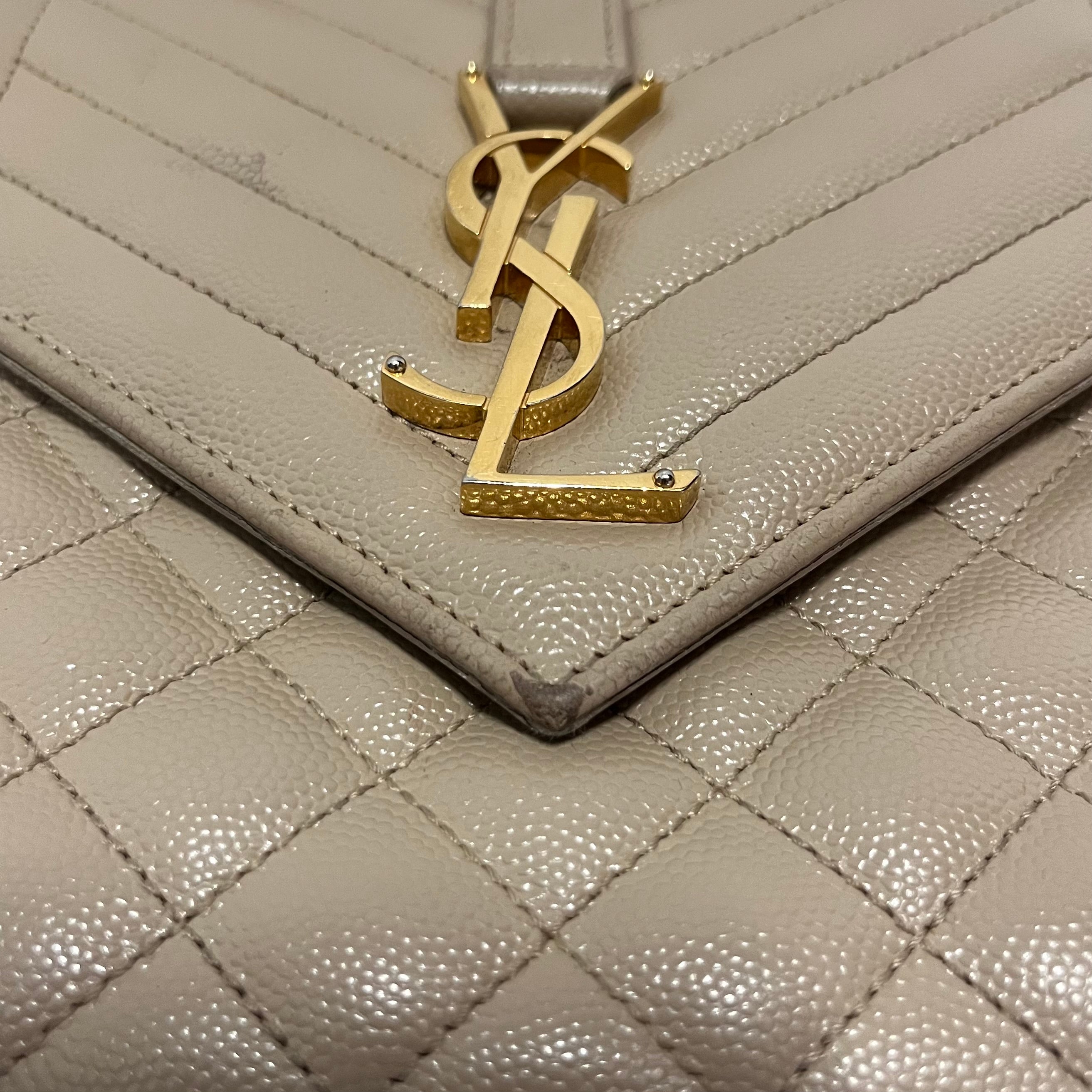 YVES SAINT LAURENT/Cross Body Bag/Leather/BEG/Quilted Envelope Medium view 7