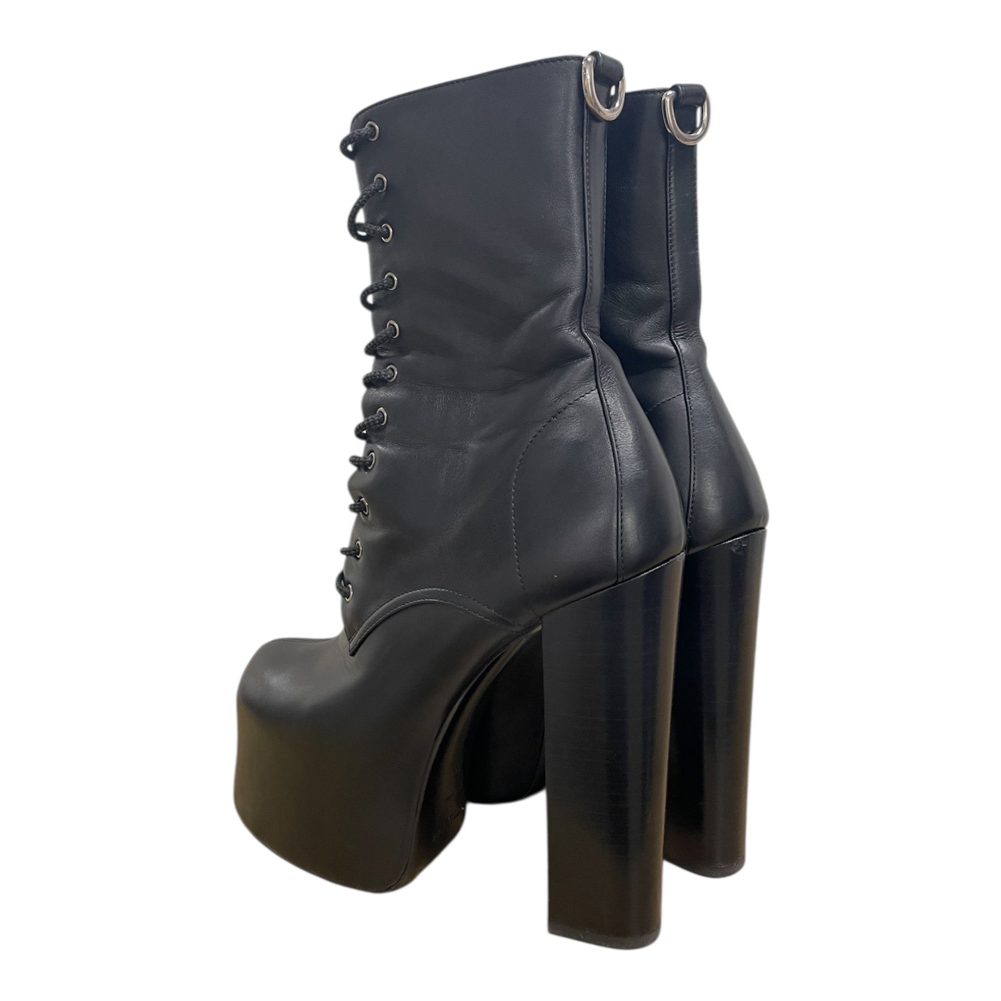SAINT LAURENT/Lace Up Boots/EU 38/Leather/BLK/PLATFORM view 2