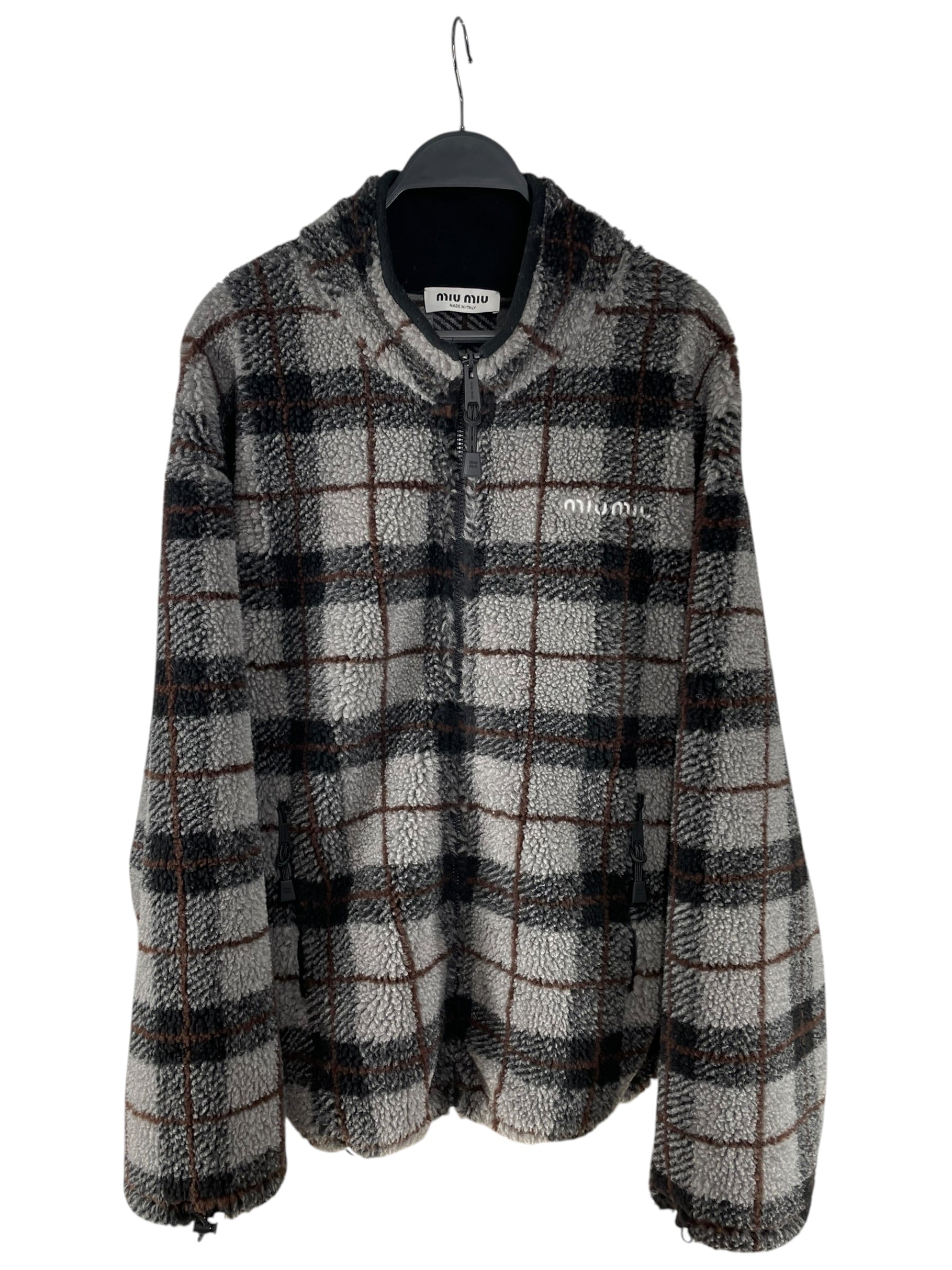 MIU MIU/Fleece Jkt/L/Polyester/GRY/Plaid/PLAID BROWN GREY CHECK FLEECE view 1