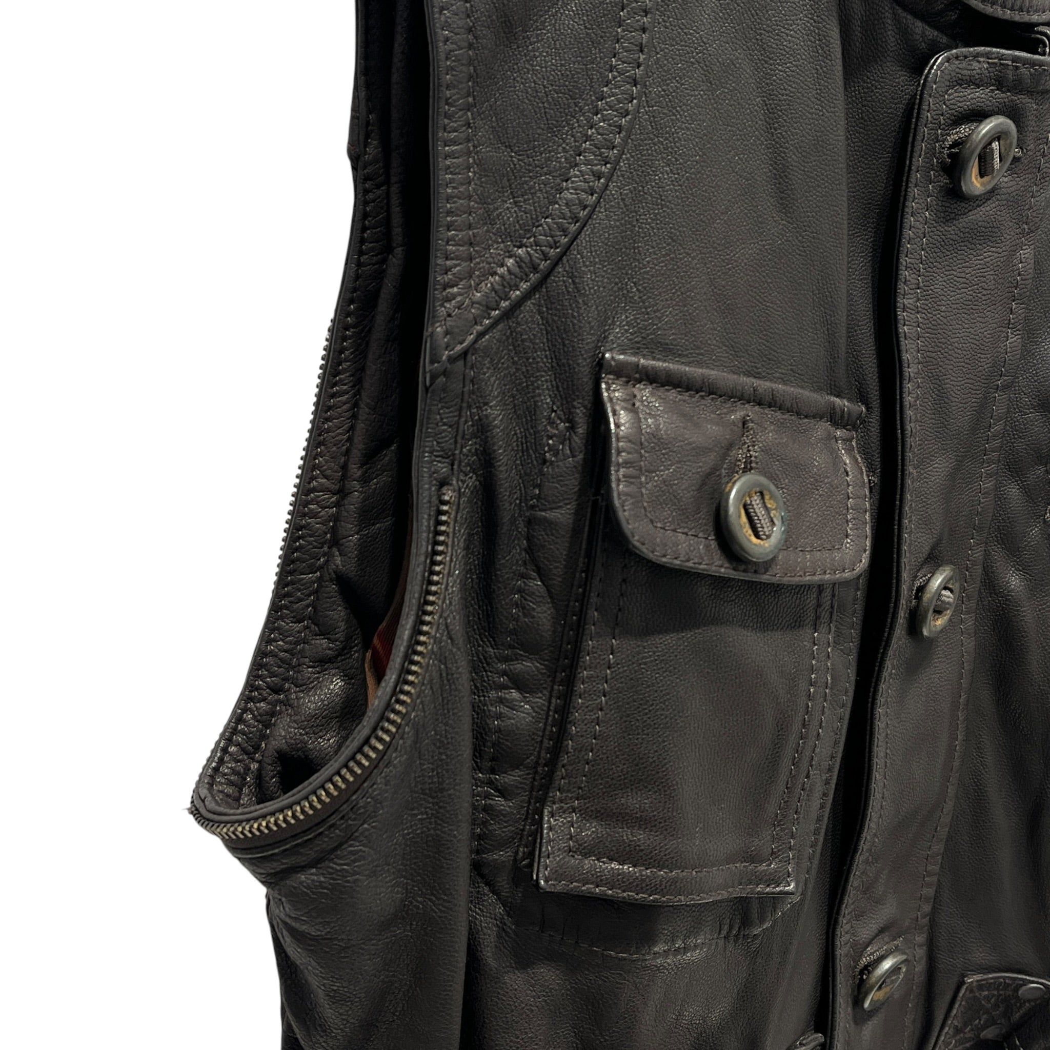 CONVERSE/john varvatos/Vest/3/Leather/BRW/Front Zip/Espresso Double Belted Vest view 4