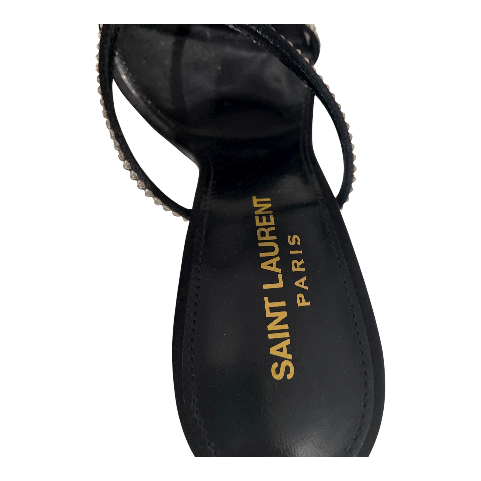 SAINT LAURENT/Heels/EU 36/Leather/BLK/RHINESTONE WRAP AROUND HEEL view 4