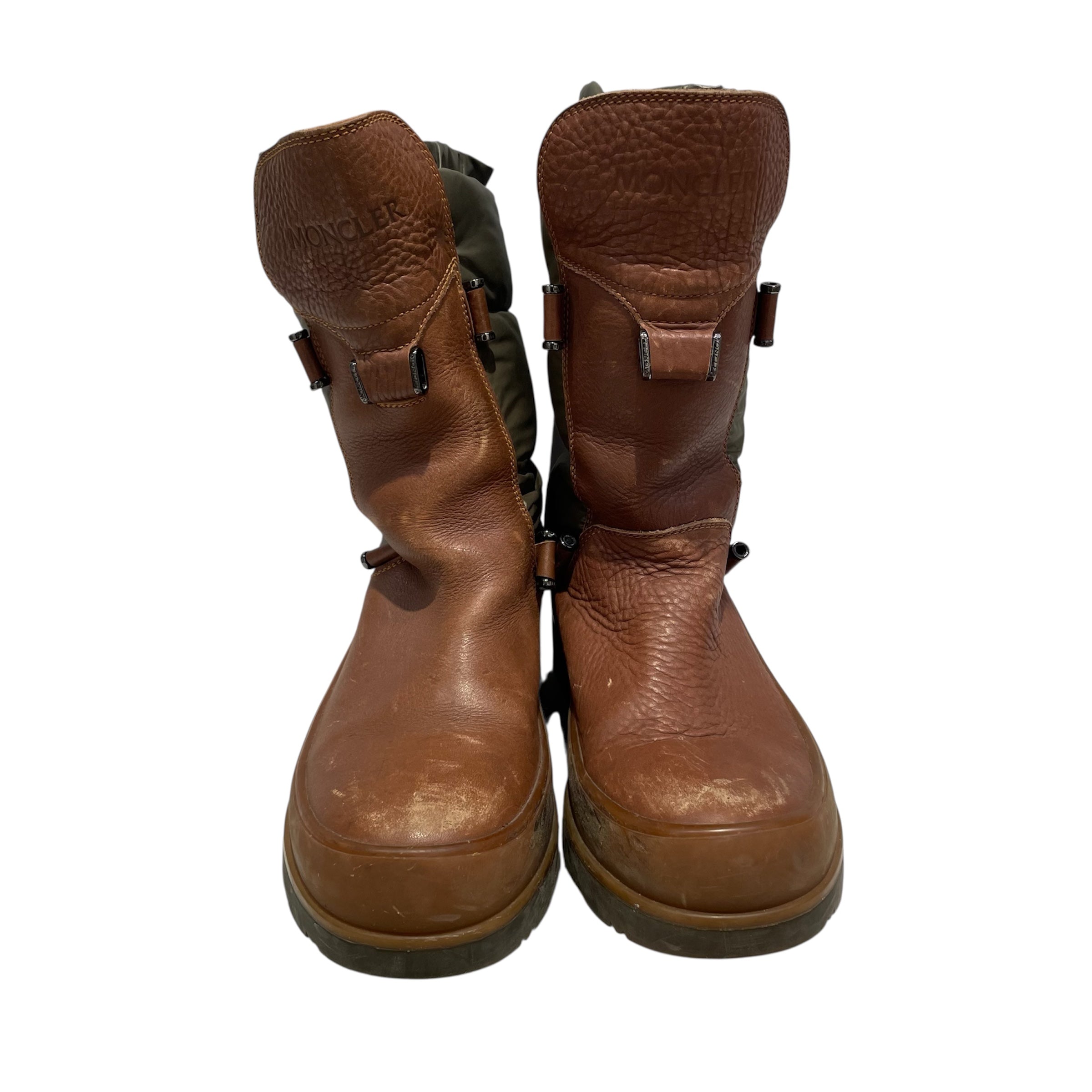 MONCLER/Pull-On Boots/US 8.5/Leather/BRW/BROWN/GRN PUFFER BOOTS view 3