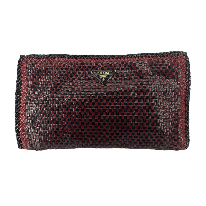 PRADA/Clutch Bag/Leather/RED/RED + BLK WOVEN