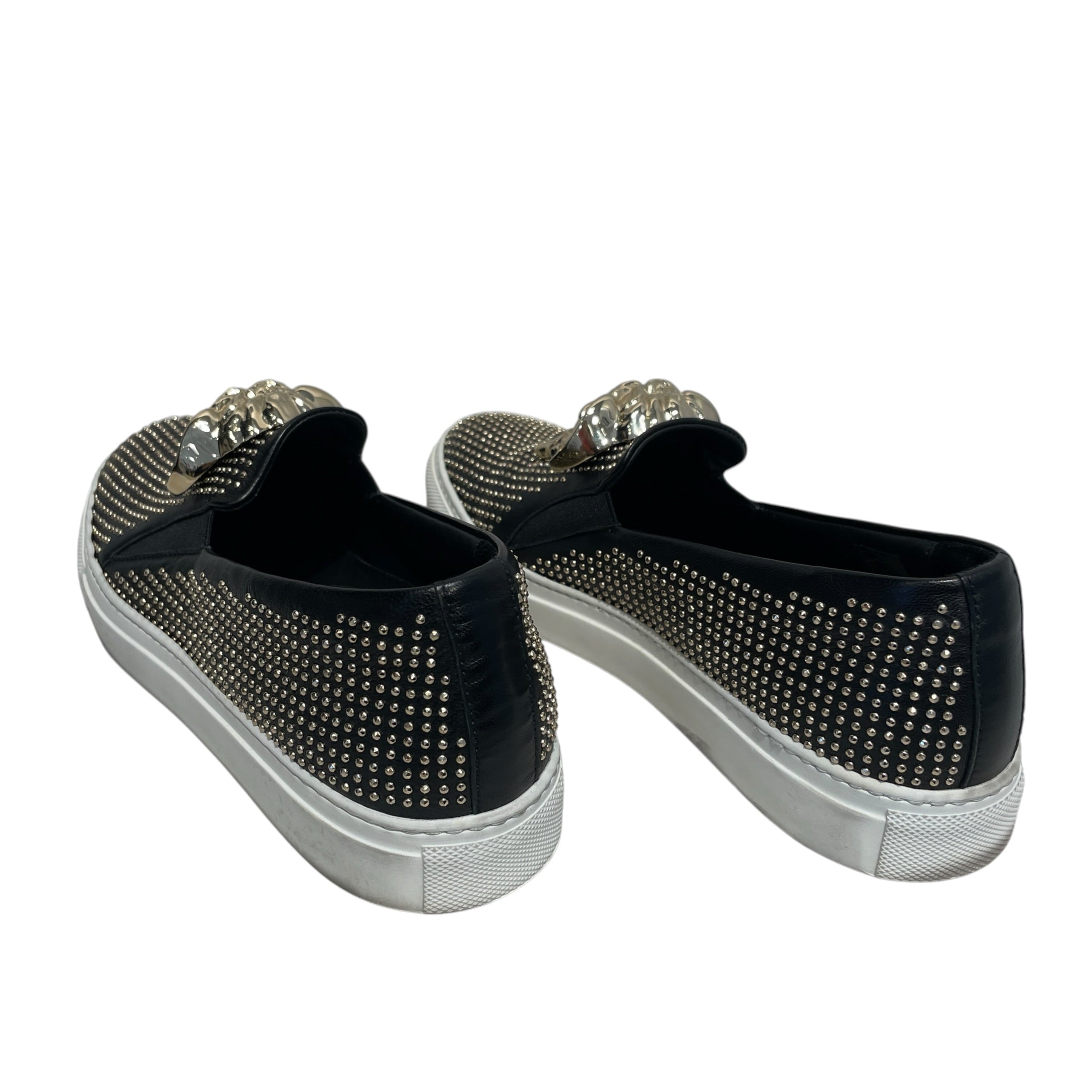 VERSACE/Loafers/EU 37.5/All Over Print/Leather/BLK/Medusa Studded Slip-on view 5