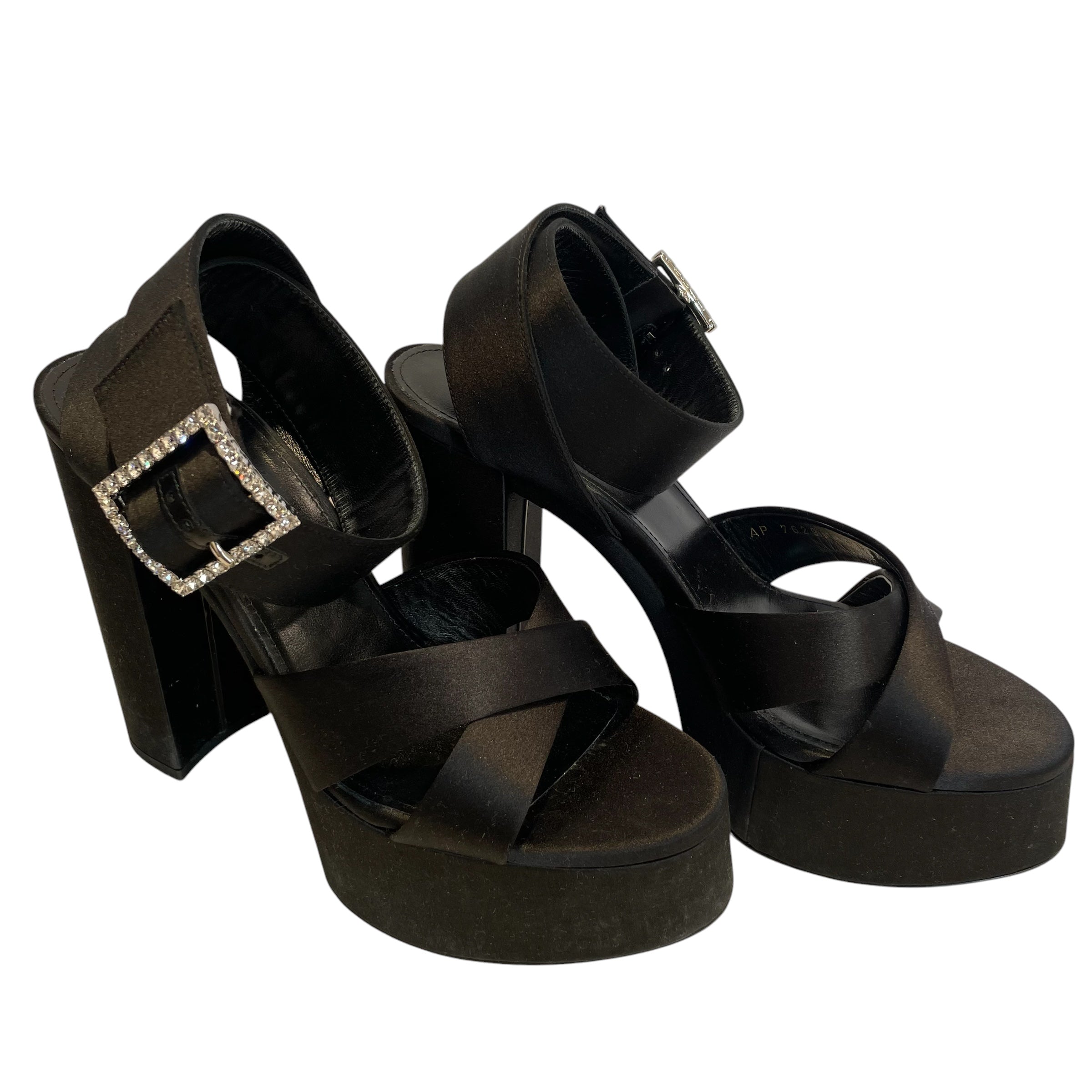SAINT LAURENT/Heels/EU 38/Leather/BLK/ap762969/diamond buckle/platfo view 1