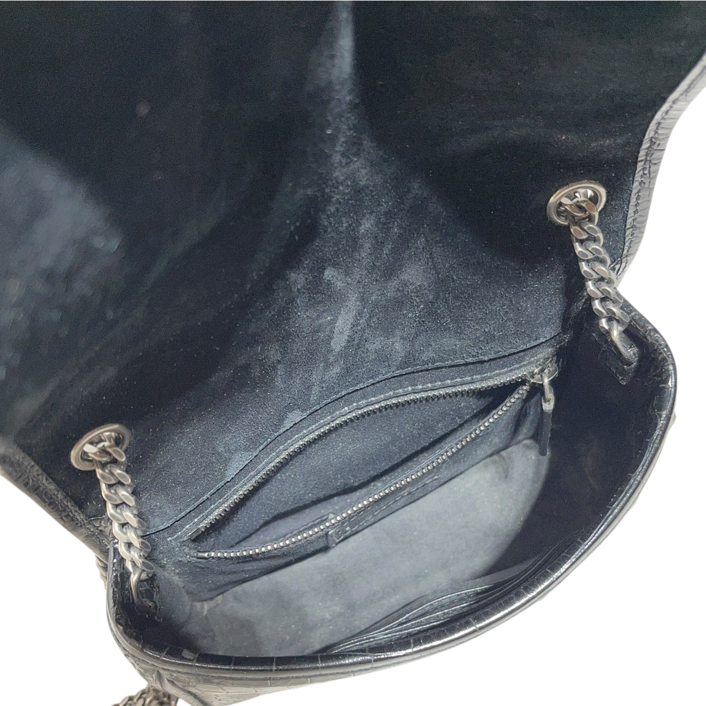 YVES SAINT LAURENT/Cross Body Bag/Animal Pattern/Leather/BLK/embossed croc Niki view 4