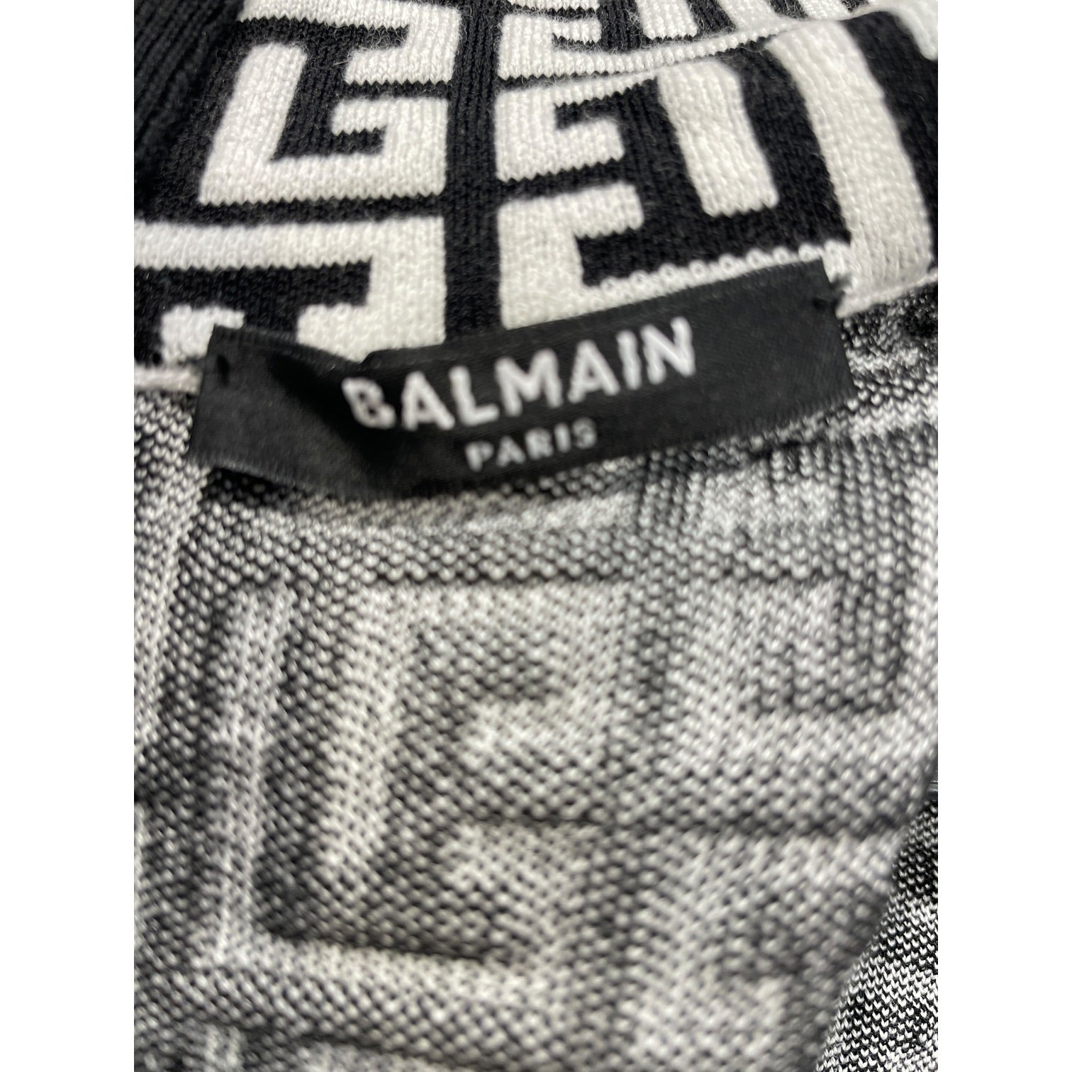 BALMAIN/LS Dress/36/All Over Print/Wool/WHT/Mini Length/jacquard knit shoulder pad view 3