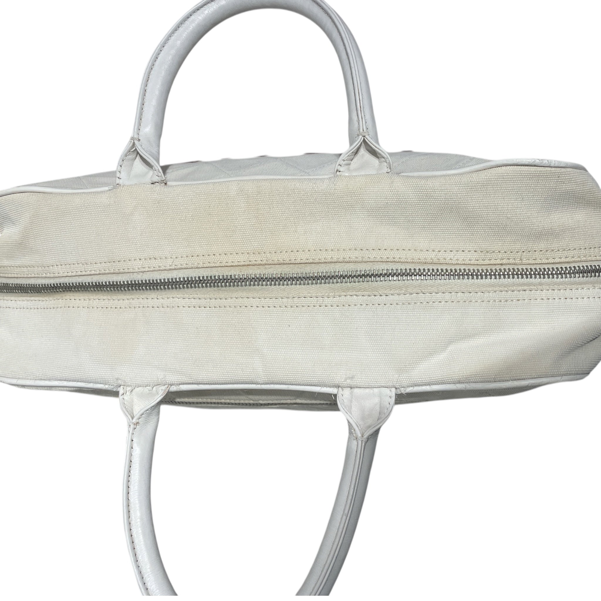 CHANEL/Hand Bag/Cotton/WHT/Bowler Cloth view 4