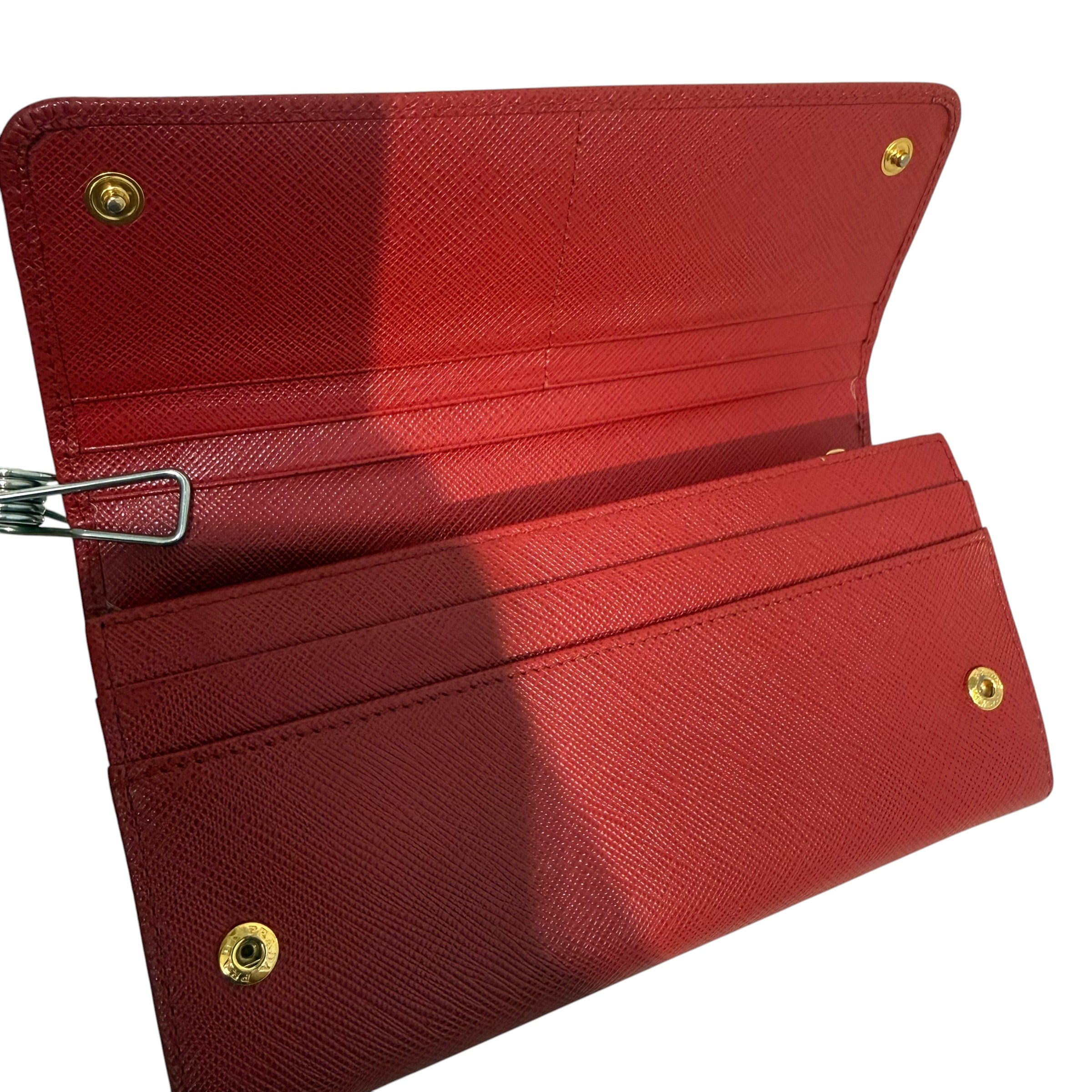 PRADA/Wallet/Leather/RED/M's/Saffiano Leather wallet view 3