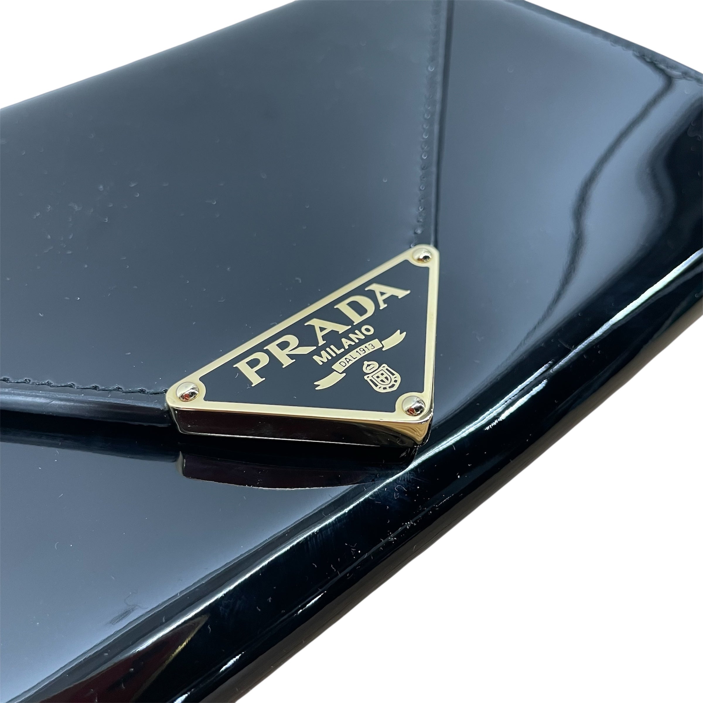 PRADA/Hand Bag/Leather/BLK/PATENT LEATHER ENVELOPE BAG view 7