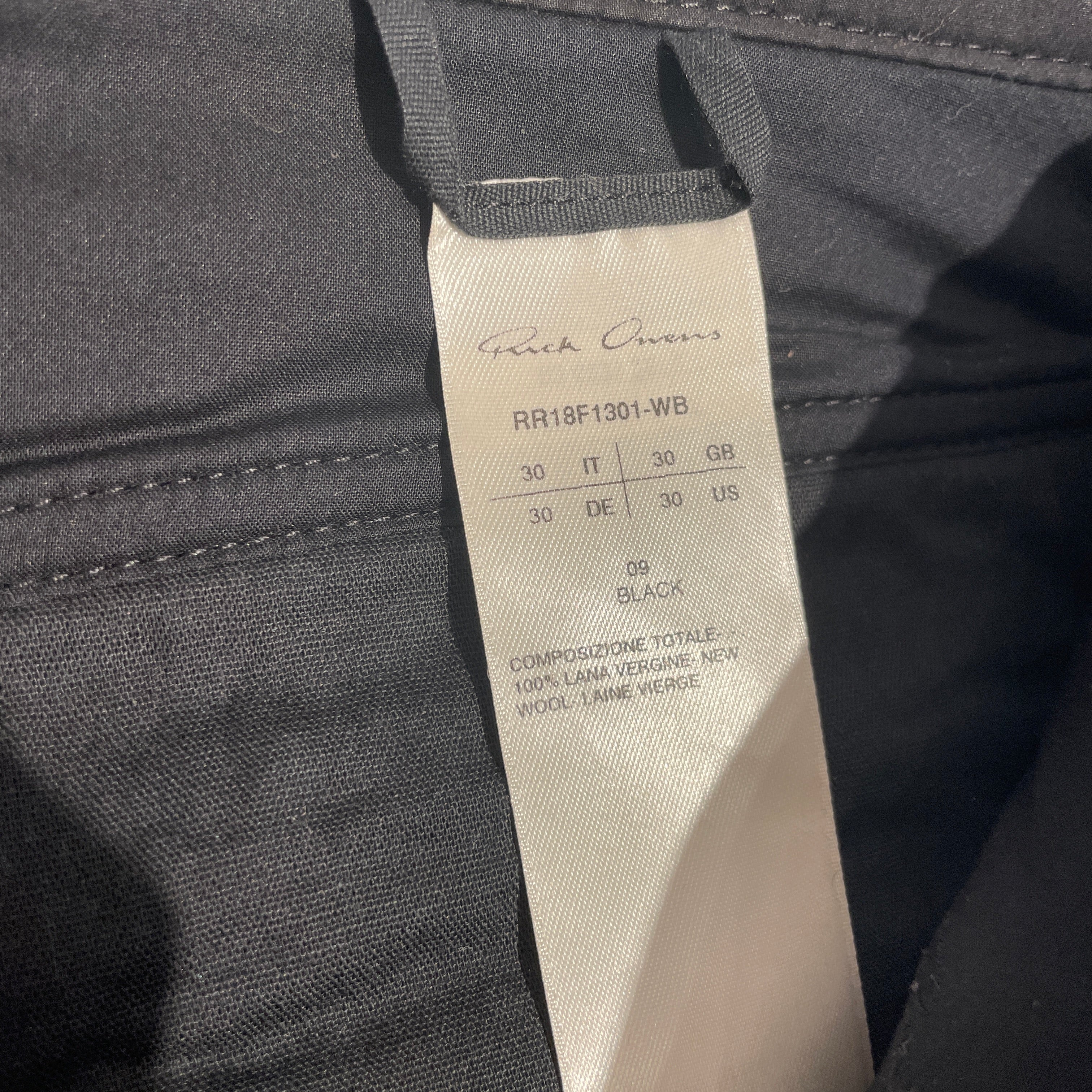 Rick Owens/Cropped Pants/30/Wool/BLK/FW18 Sisyphus Collapse Cut view 3