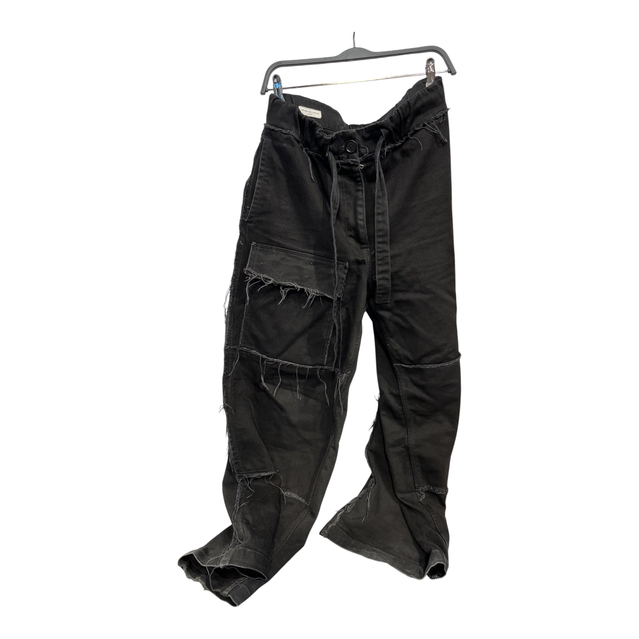 DRIES VAN NOTEN/Pants/S/Cotton/BLK/Distressed/Drawstring tie view 1