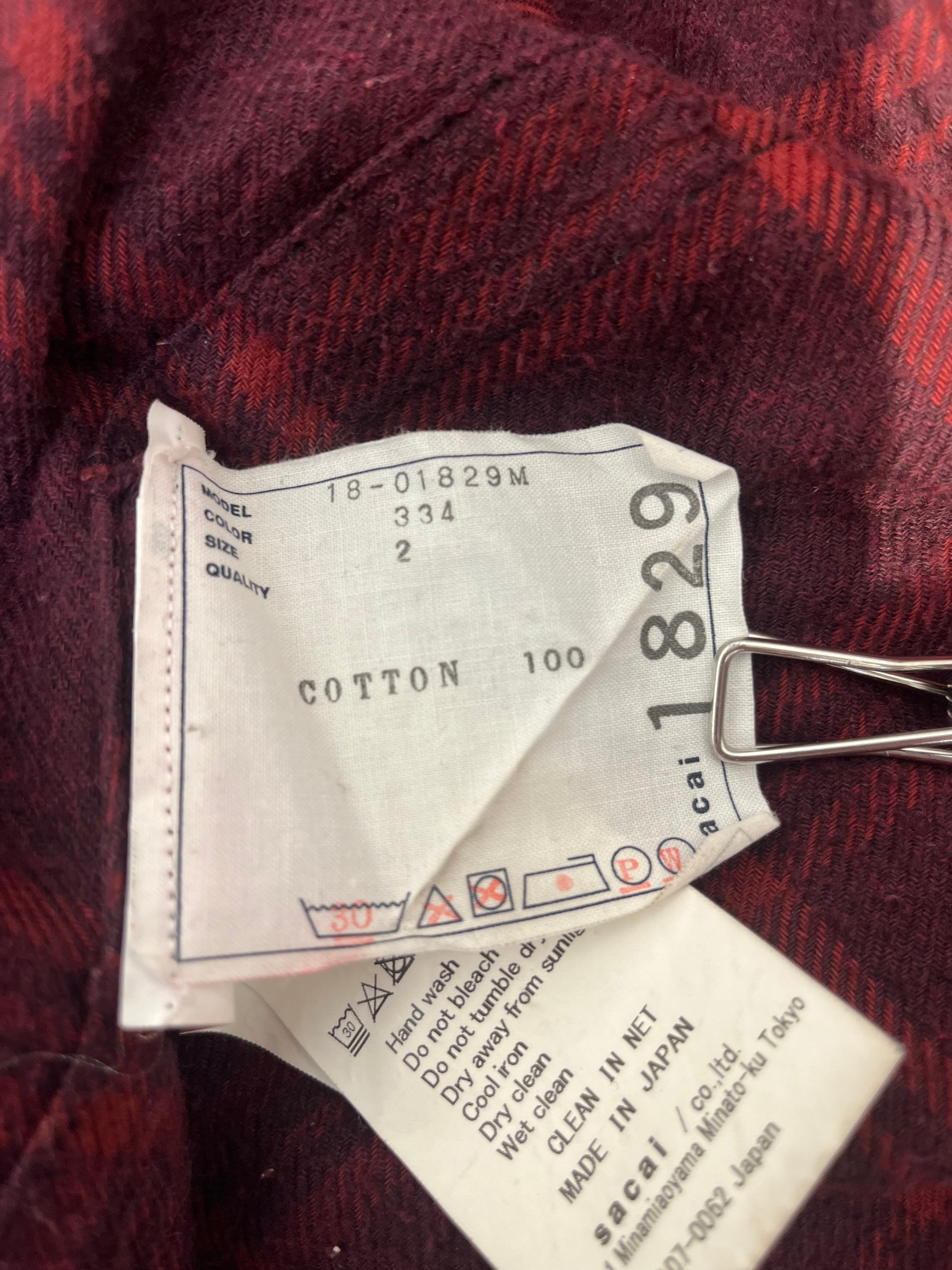 Sacai/LS Shirt/2/Cotton/RED/Plaid/HOMBRE SLEEVE FLANNEL view 3