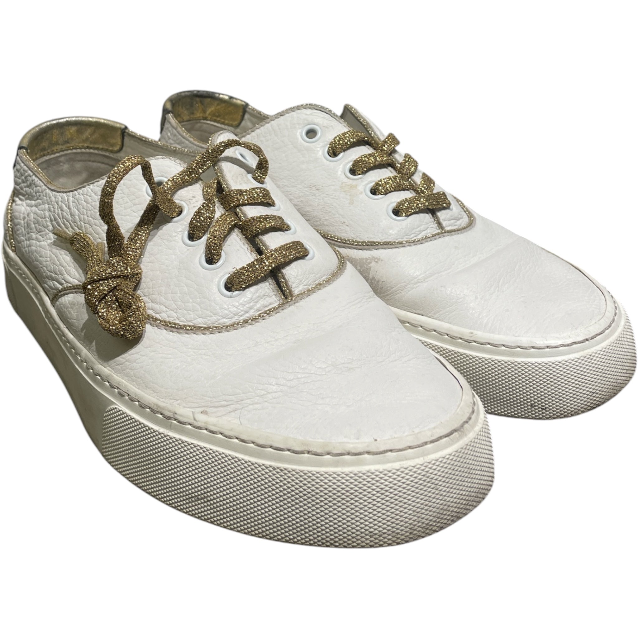SAINT LAURENT/Low-Sneakers/US 9/Leather/WHT/Venice Low Gold Lace view 1