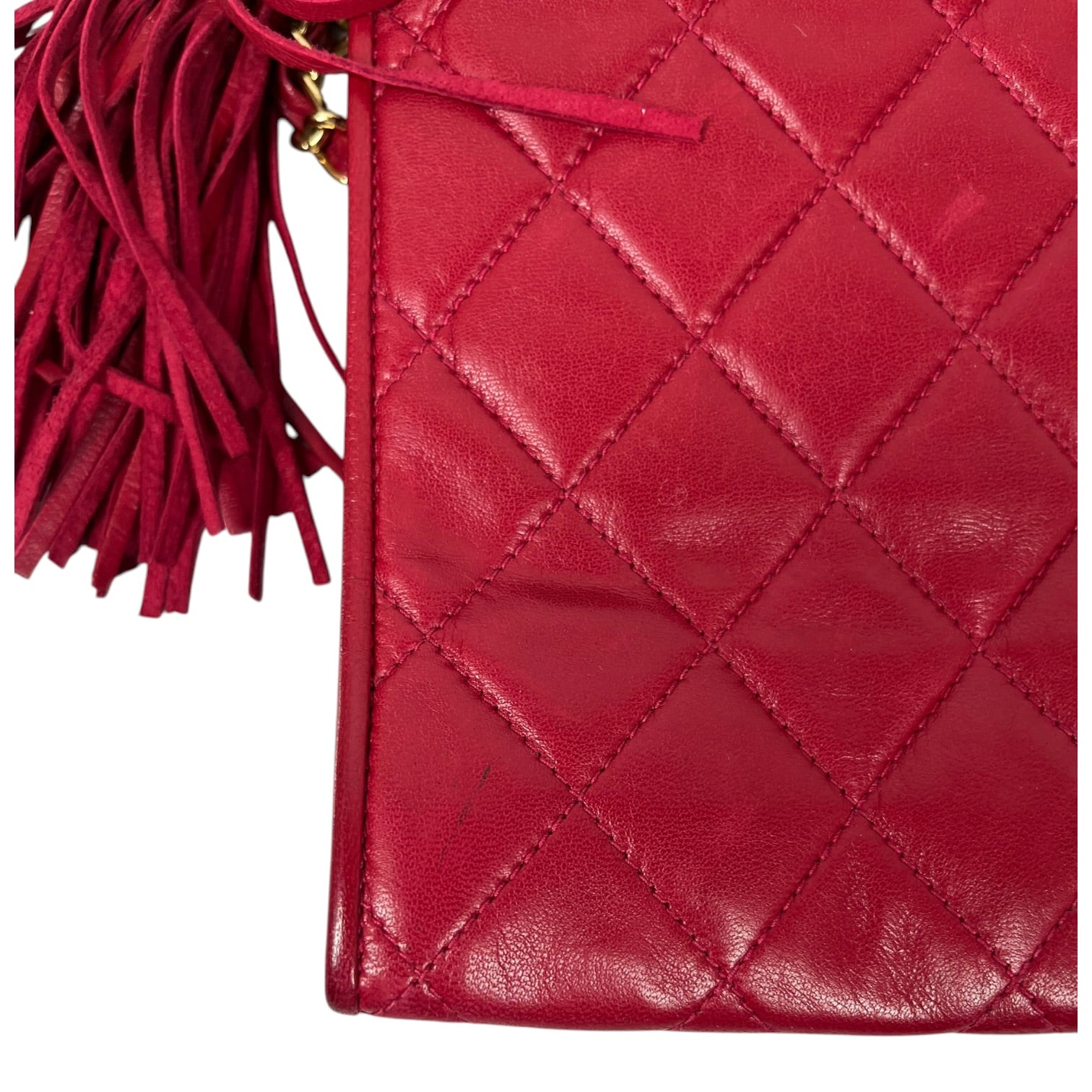 CHANEL/Cross Body Bag/Leather/RED/Vintage Quilted Tassel view 5