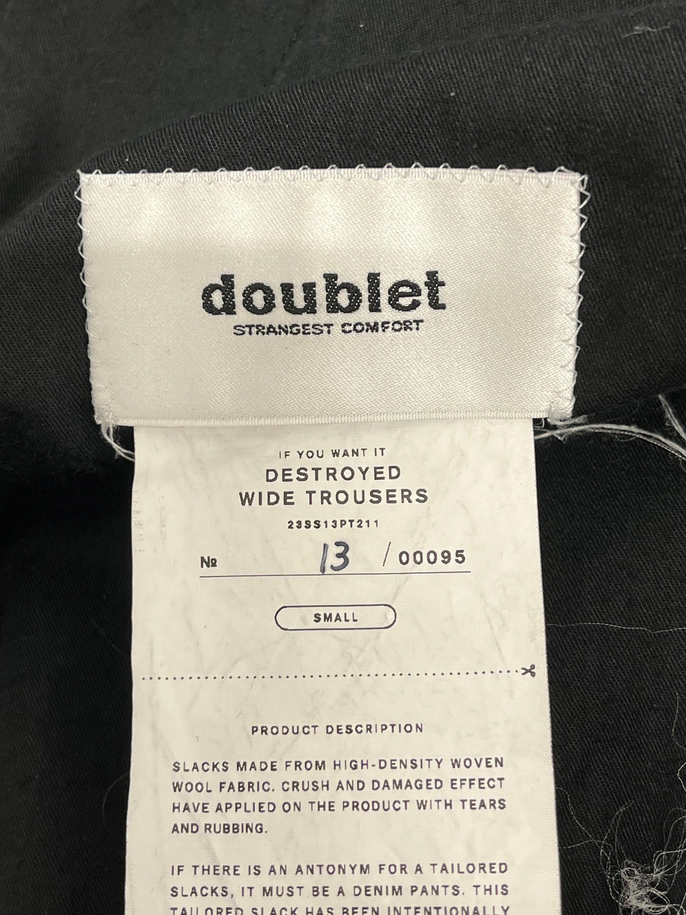 doublet/Straight Pants/S/Polyester/BLK/DISTRESSED view 3