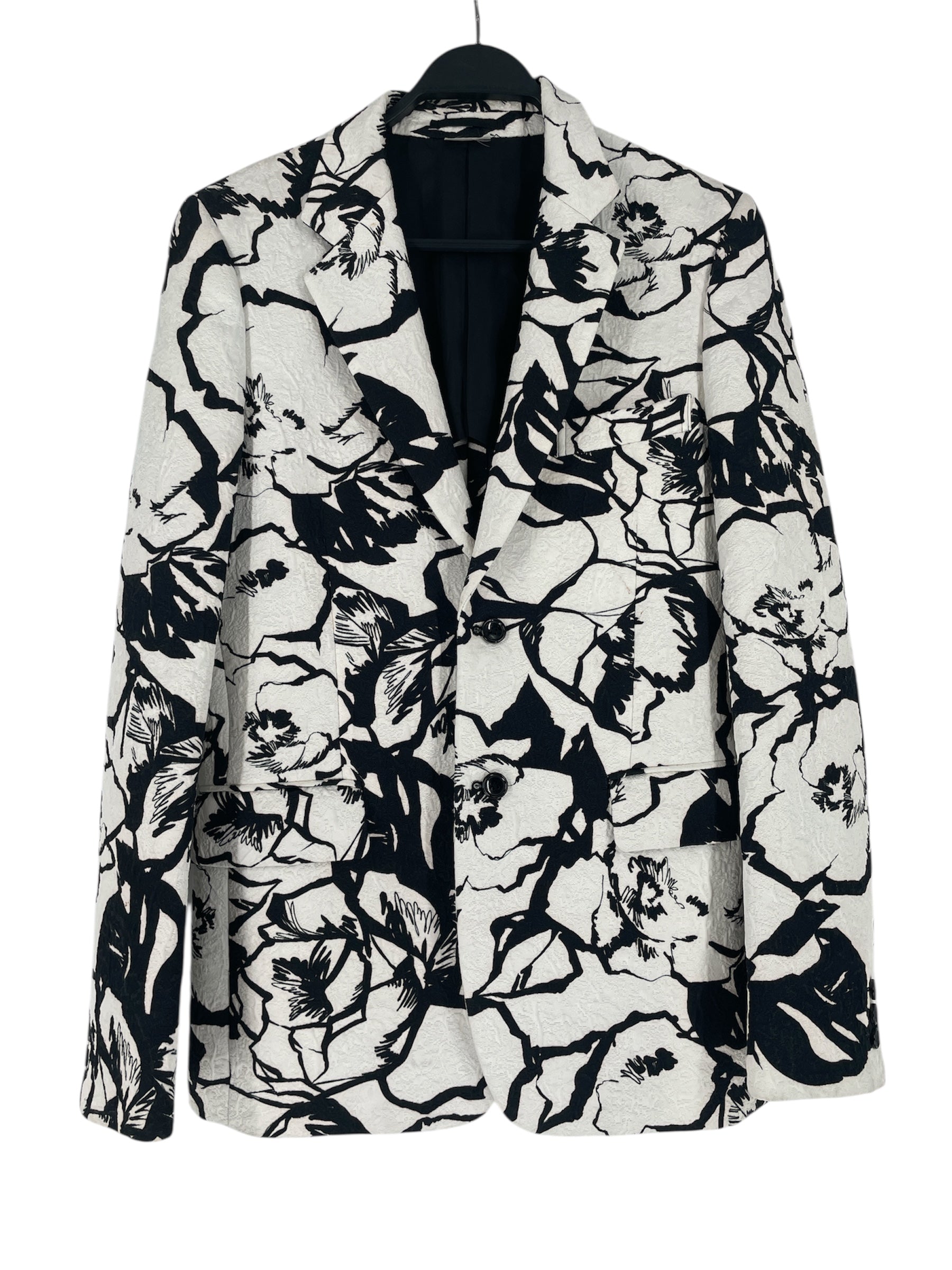 COMME des GARCONS HOMME PLUS/Jacket/M/Cotton/WHT/All Over Print/BLACK FLOWER PRINT BLAZER view 1