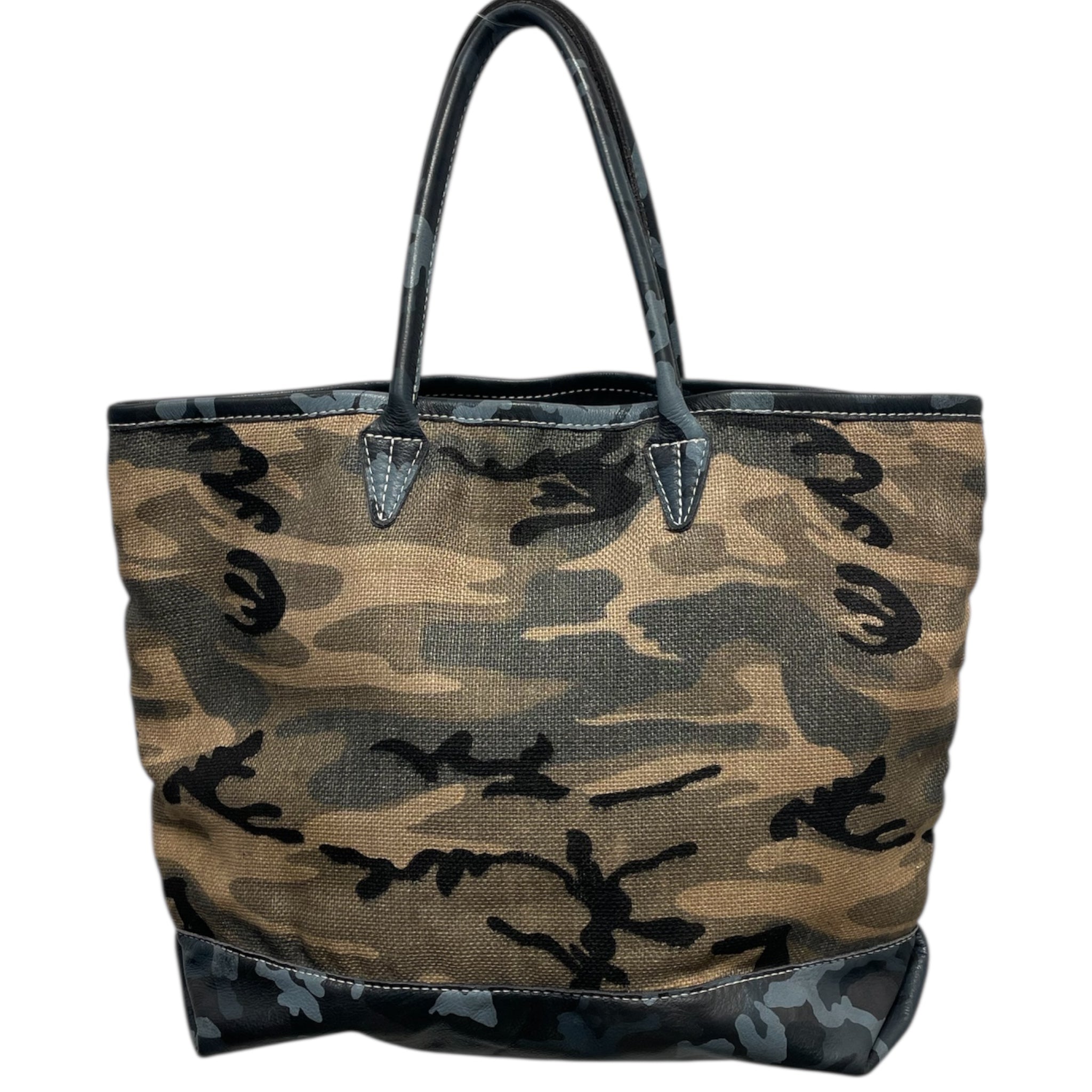 SCISSOR HANDS/Tote Bag/L/Camouflage/Leather/CML/BLUE CAMO TOP BOTTOM/ view 1