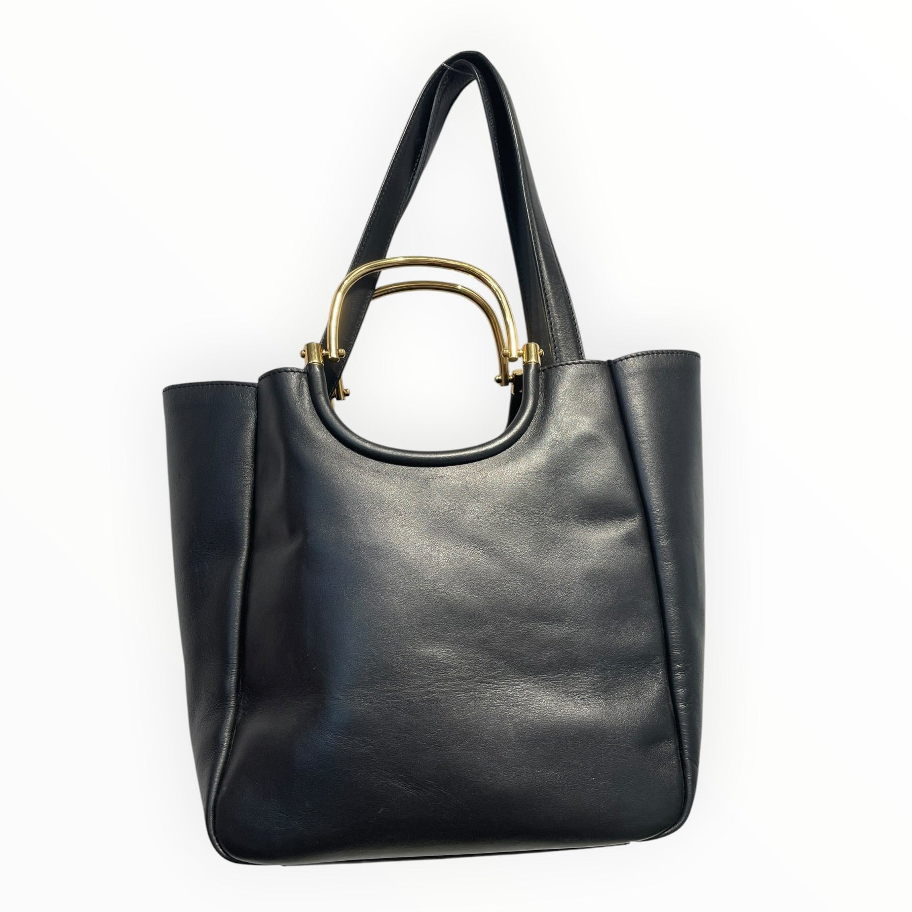 DEREK LAM 10 CROSBY/Basket Bag/Leather/BLK/GOLD METAL HANDEL DETAIL view 2