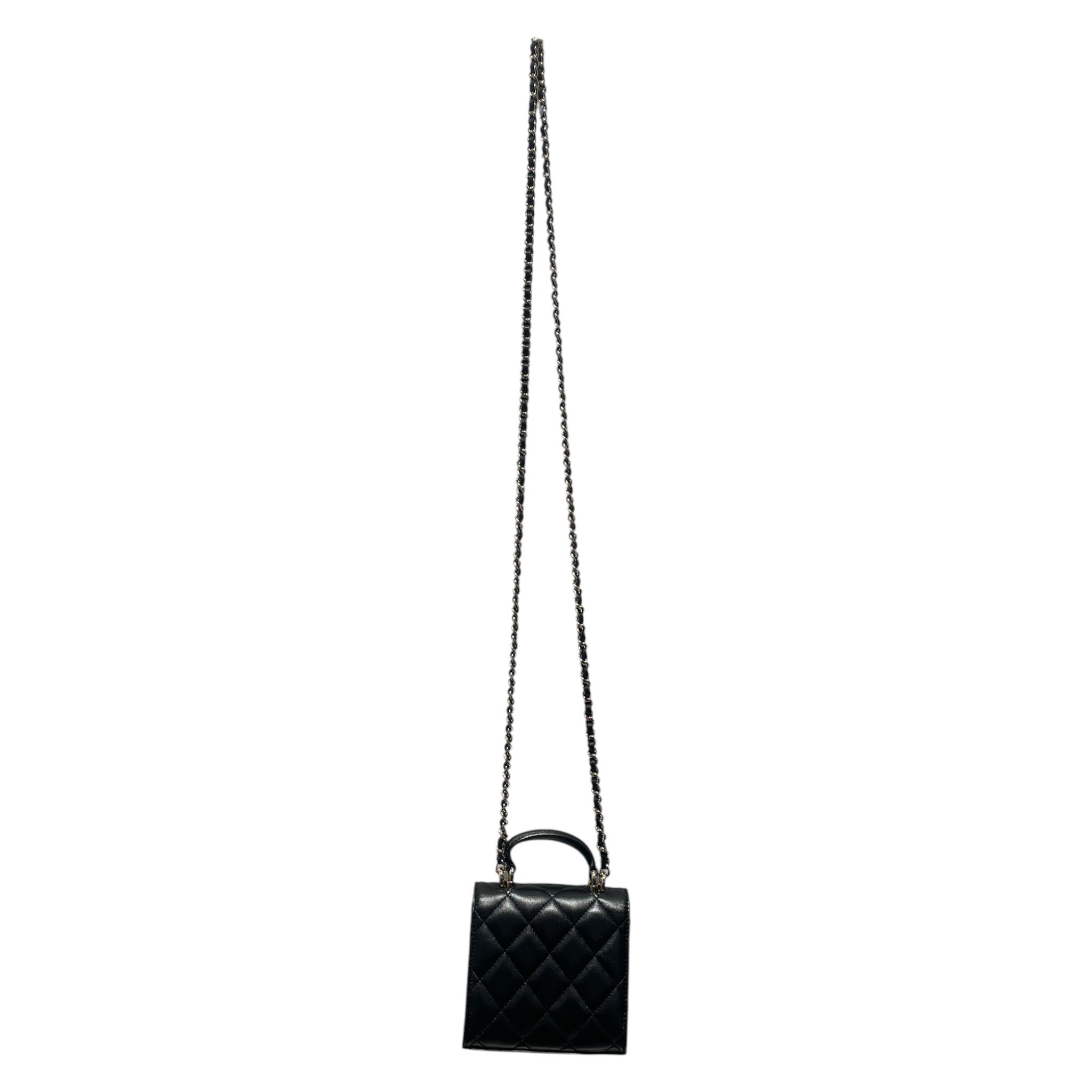CHANEL/Cross Body Bag/Leather/BLK/extra mini flap view 2