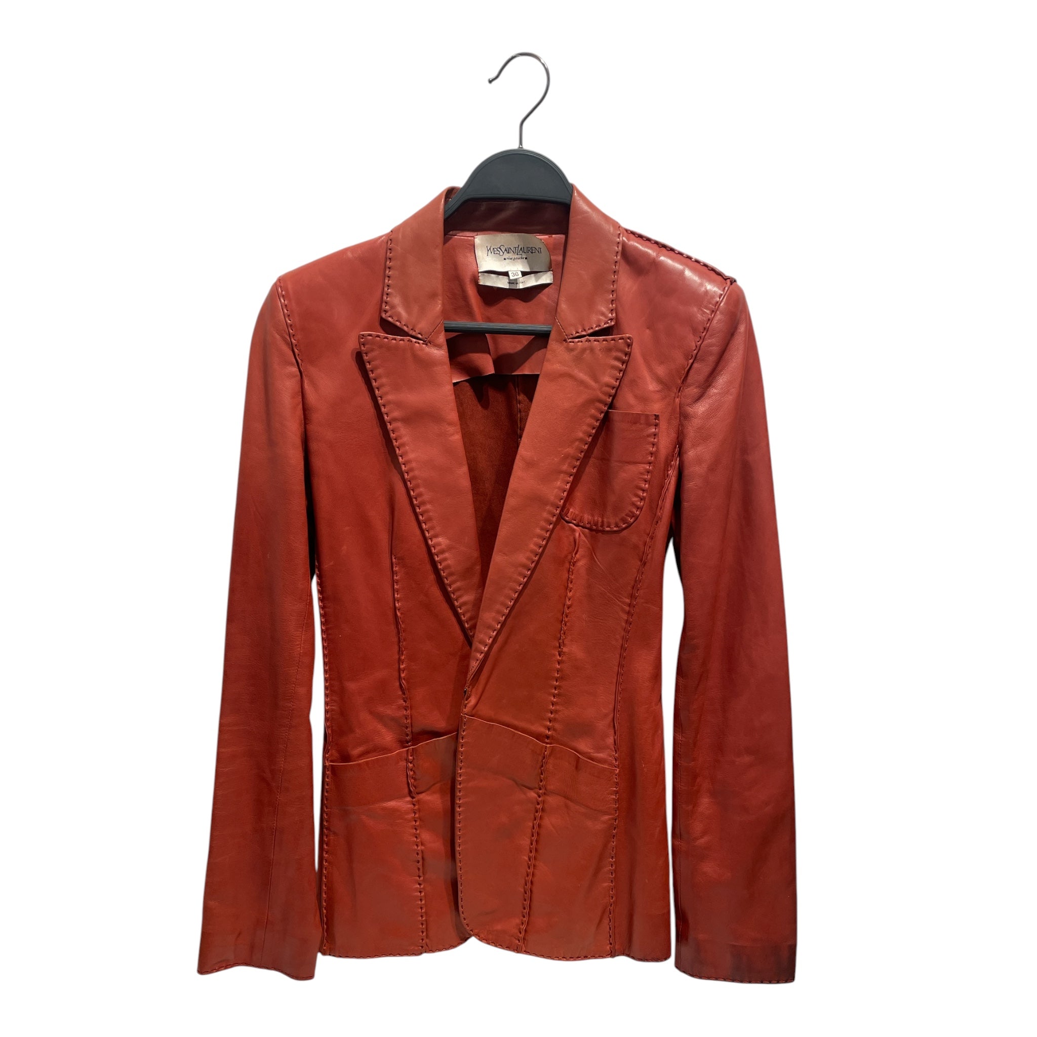 YVES SAINT LAURENT/Leather Jkt/36/Leather/RED/vintage/stitching view 1