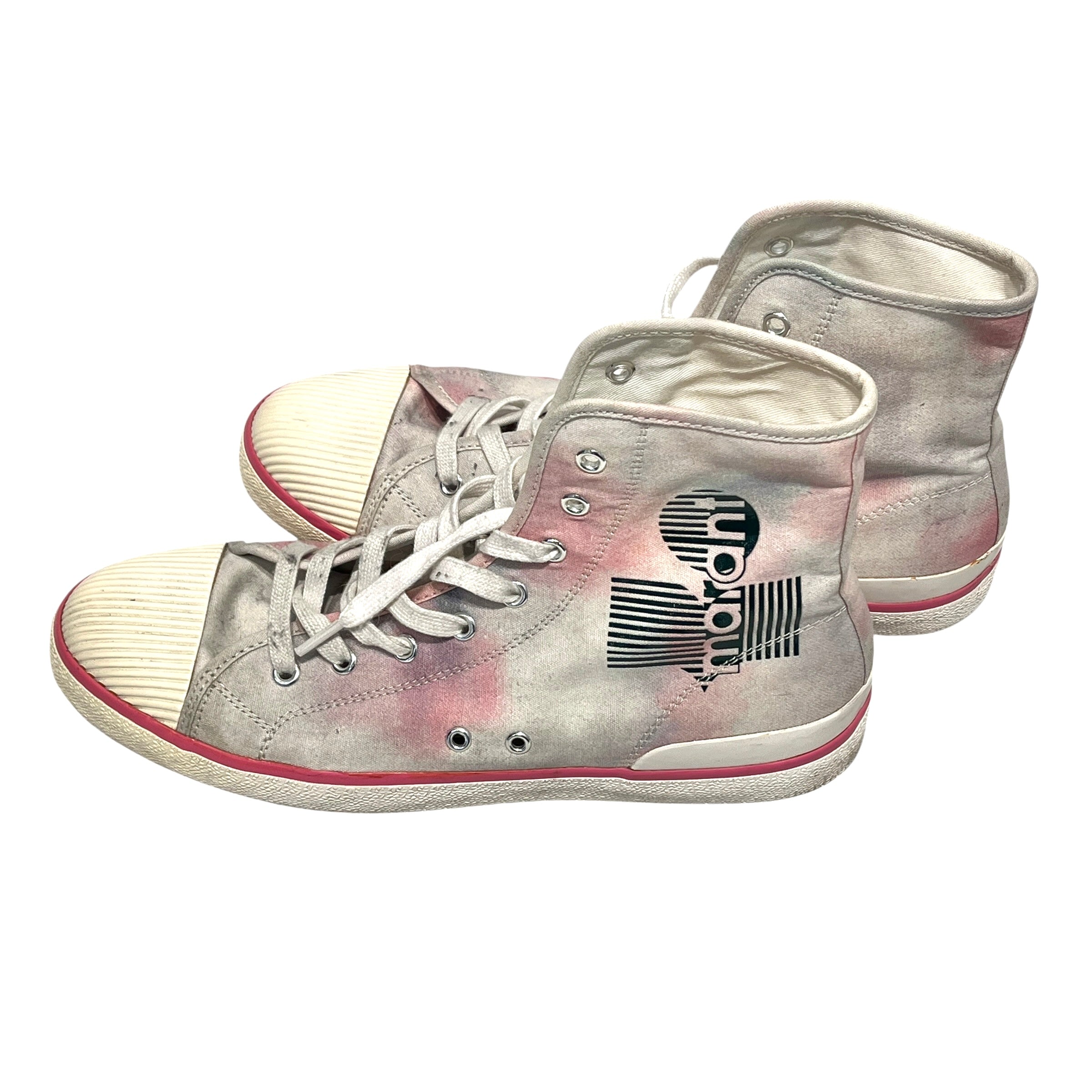 ISABEL MARANT/Hi-Sneakers/US 10/Graphic/Cotton/CRM/pink outline green logo view 21