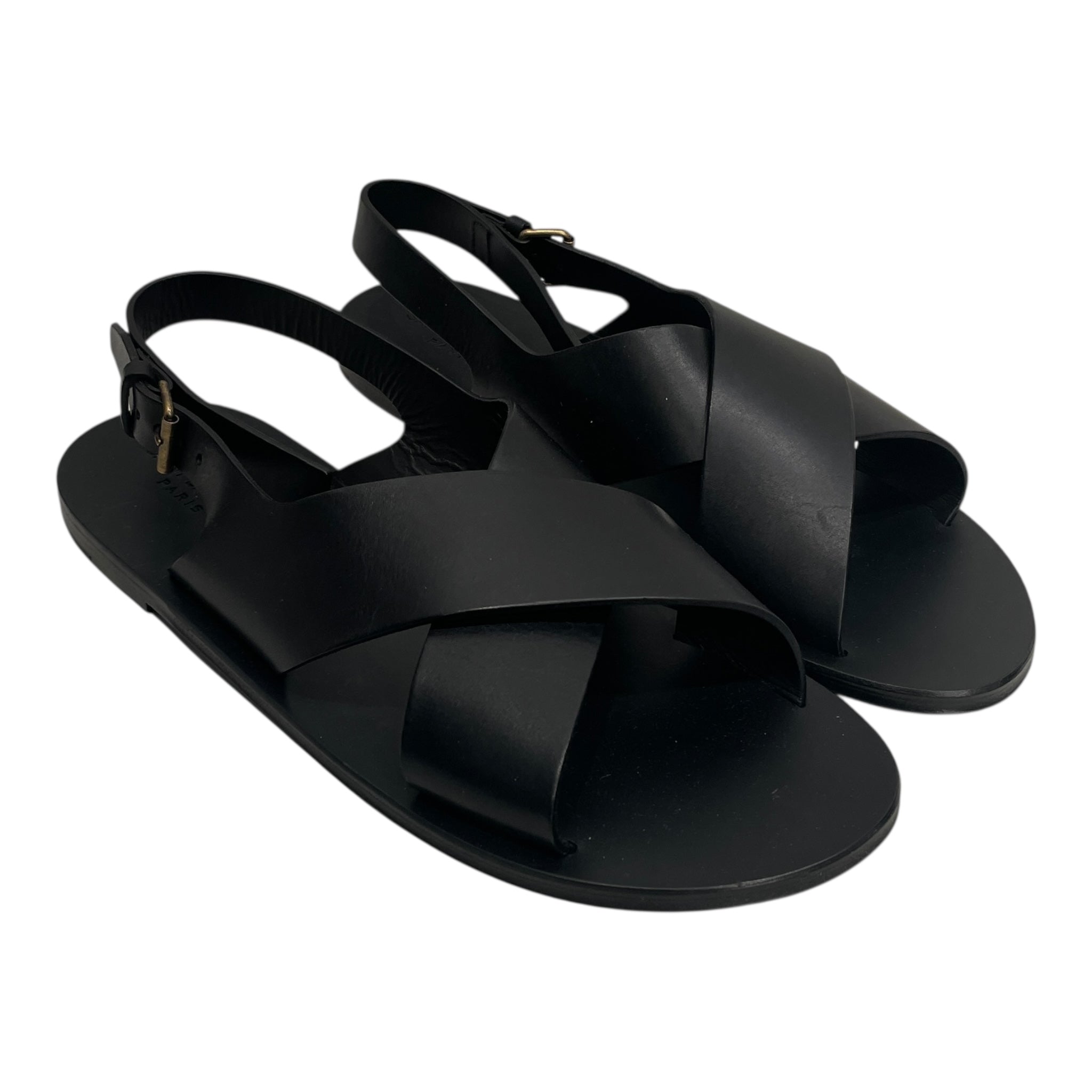 SAINT LAURENT/Sandals/EU 45/Leather/BLK/WOOD SOLE LEATHER STRAP view 1