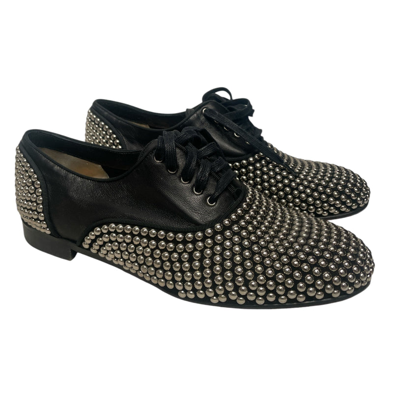 Christian Louboutin/Dress Shoes/US 8.5/All Over Print/Leather/BLK/FRED CLOUS STUDDED OXFORDS
