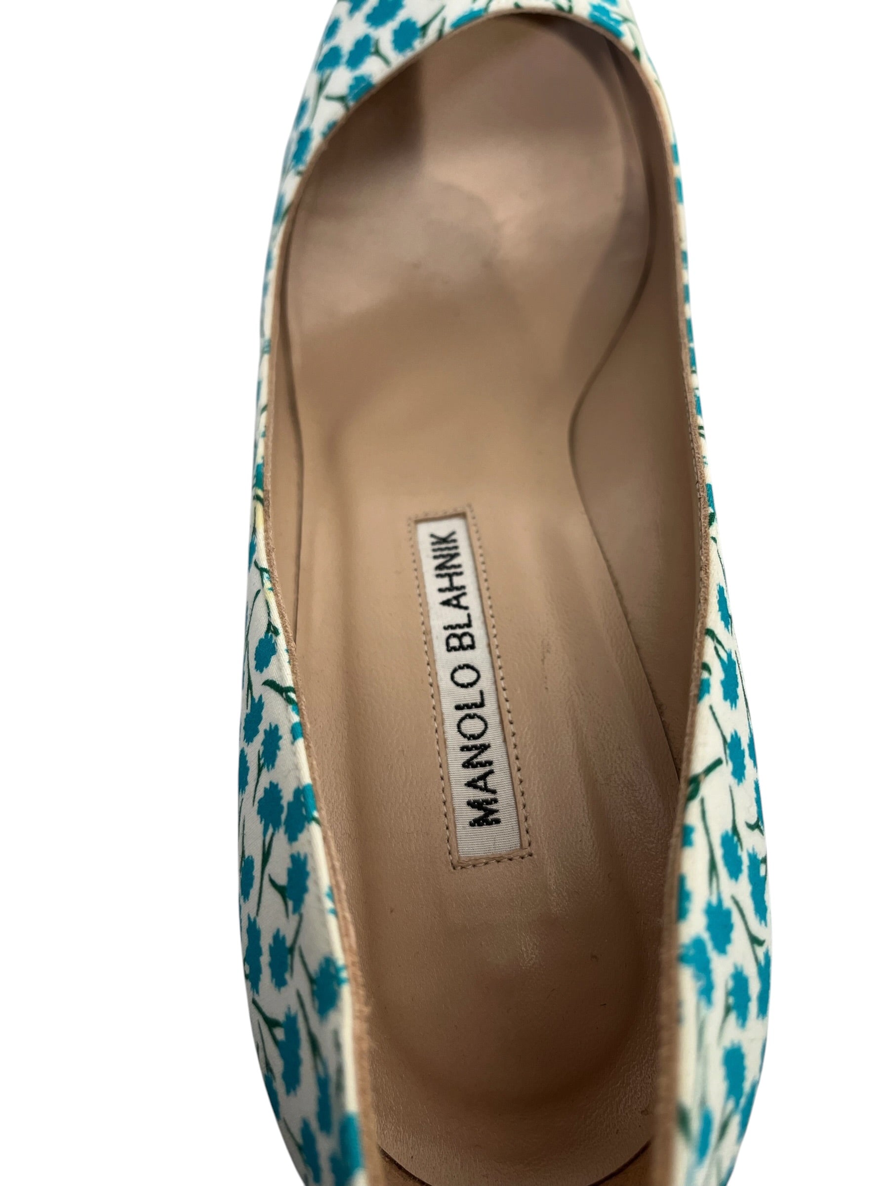 MANOLO BLAHNIK/Heels/US 7.5/Floral Pattern/Cotton/WHT/Straight Tip/BLUE FLORAL AOP view 3