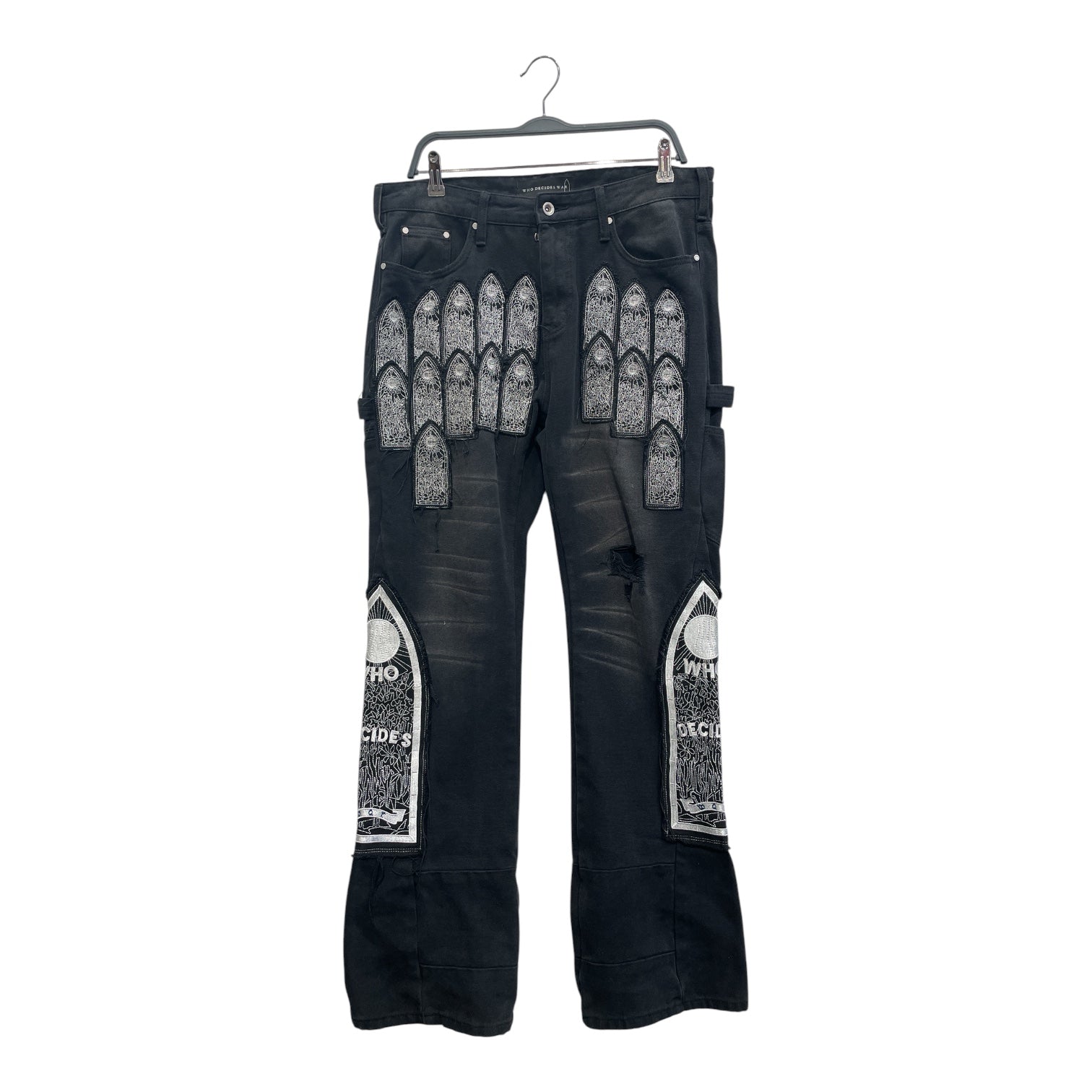 WHO DECIDES WAR/Straight Pants/34/Denim/BLK/Graphic/BLK+WHT PATCHES view 1