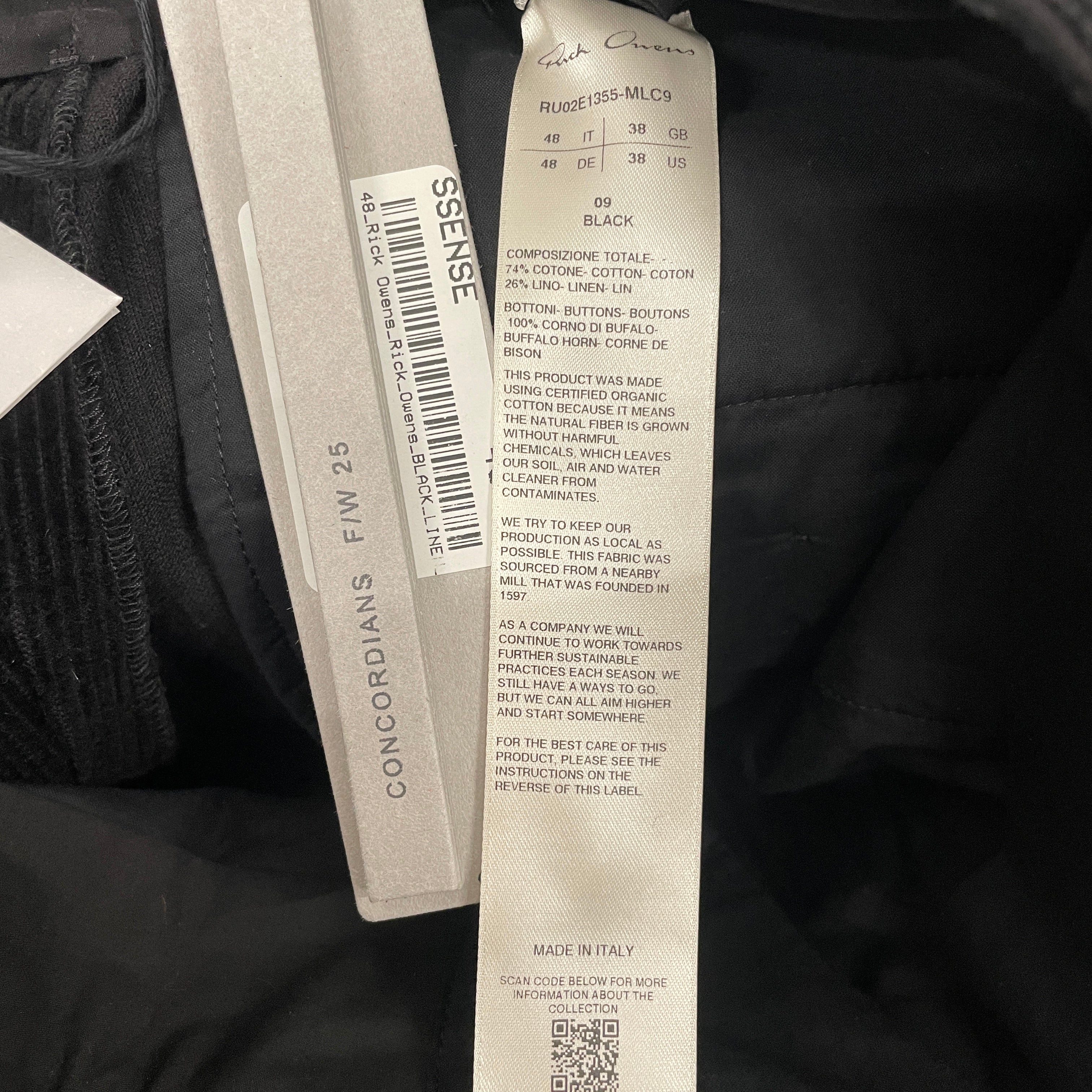 Rick Owens/Cargo Pants/48/Cotton/BLK/CORDUROY NWT view 3