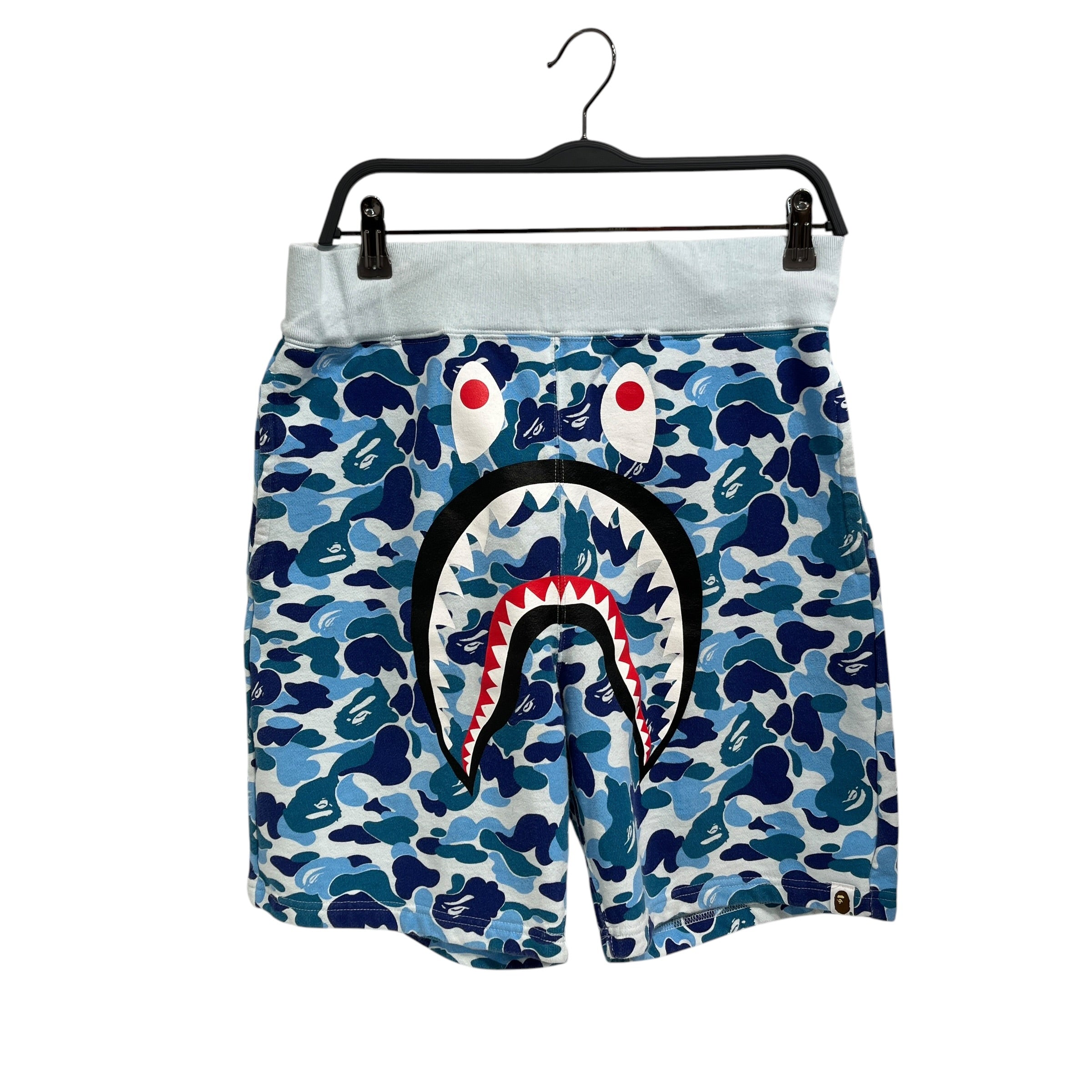 A BATHING APE/Shorts/M/Cotton/BLU/All Over Print/Shark Face Front view 1