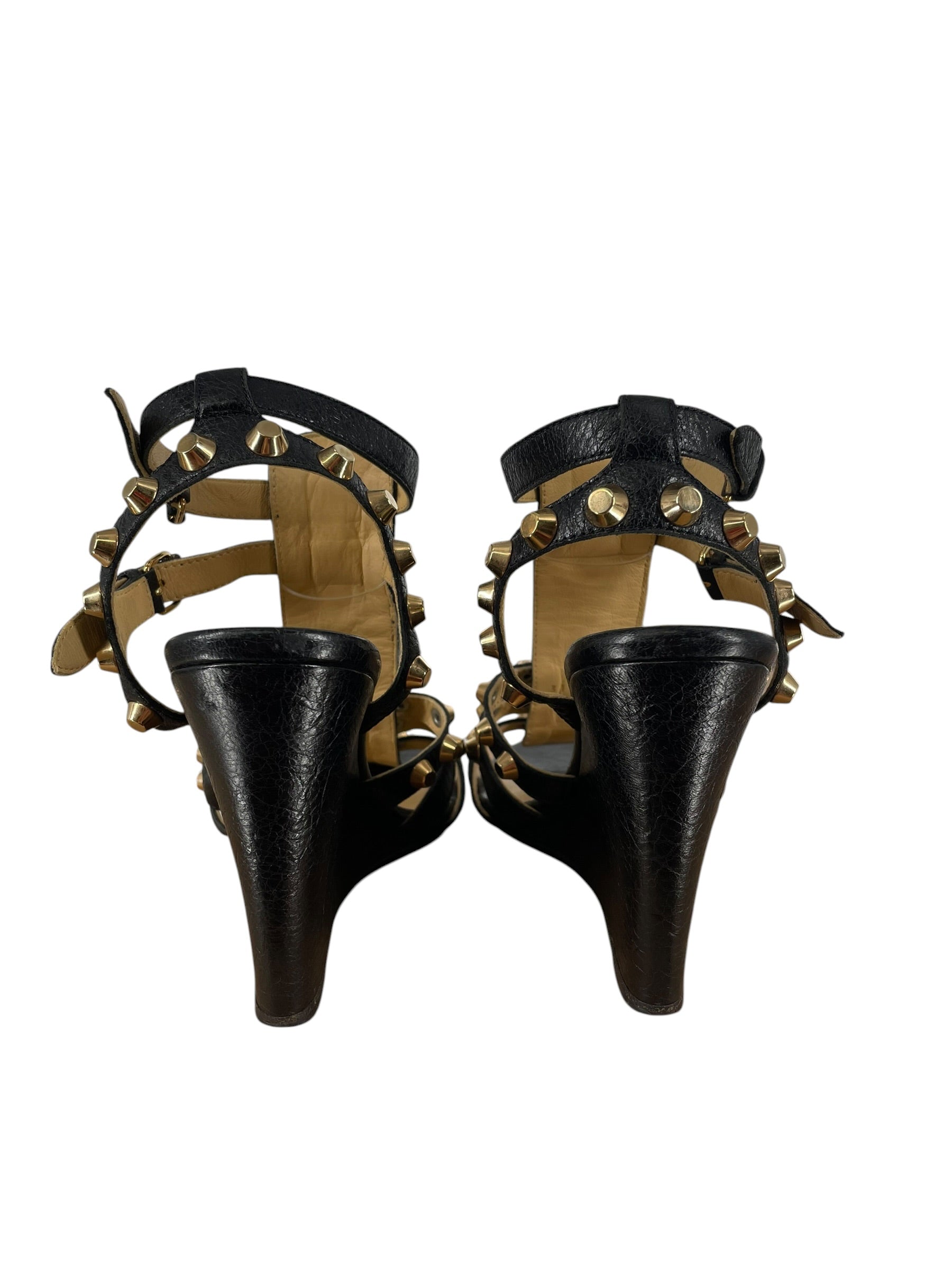 BALENCIAGA/Heels/US 8/Leather/BLK/GLADIATOR WEDGE view 3