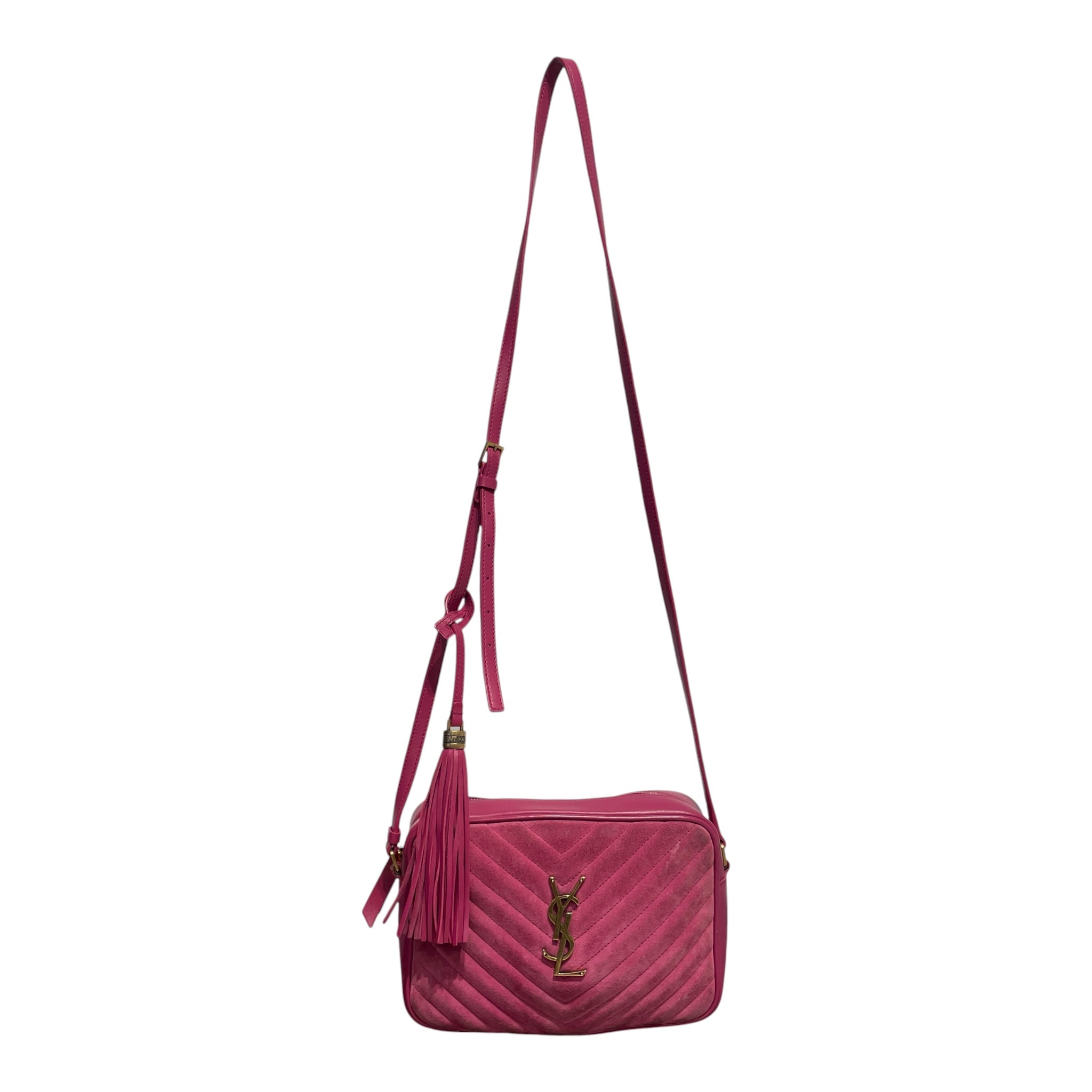 YVES SAINT LAURENT/Cross Body Bag/PNK/ysl suede pink crossbody view 1